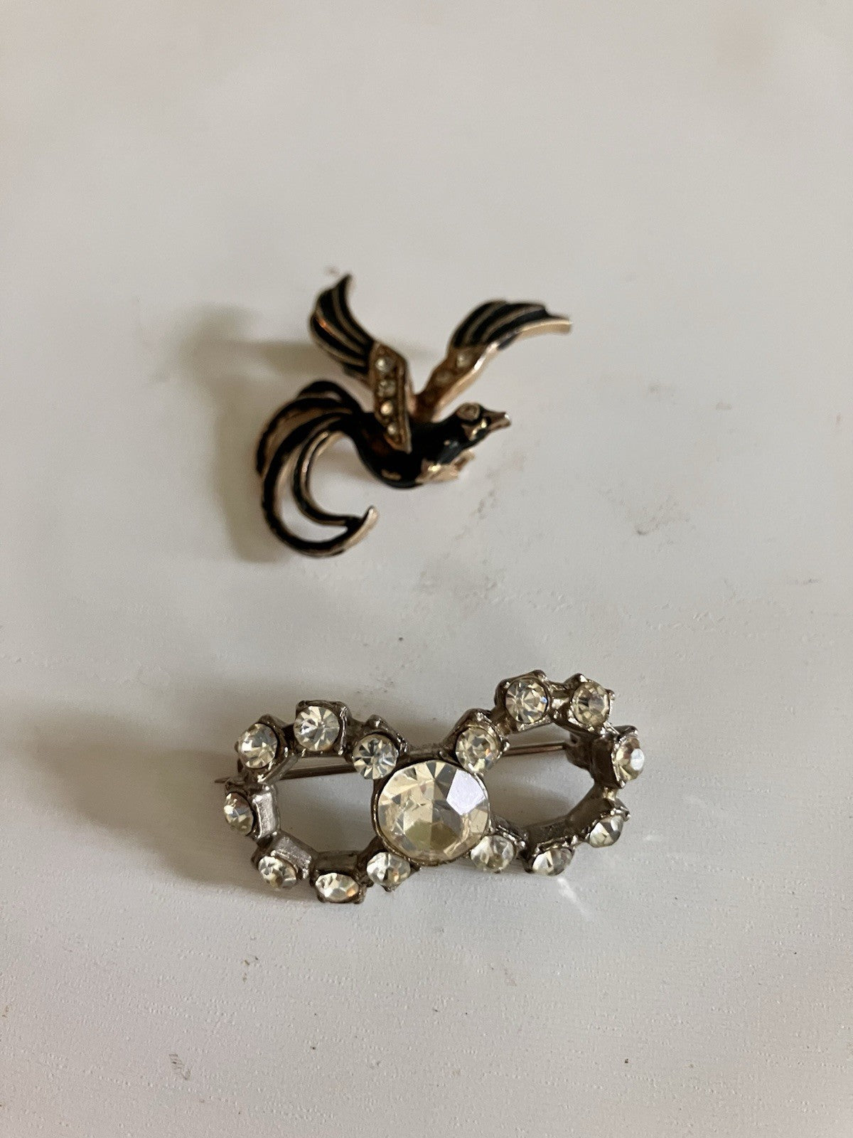 Vintage Enamel & Rhinestone Brooches- Bird of Paradise/ Infinity.
