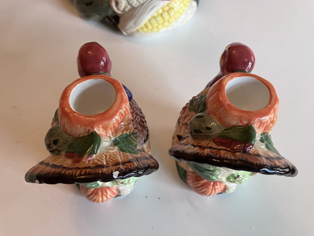 Jay Import Co. Thanksgiving Themed Ceramic Basket And Candlestick Holders (1997)