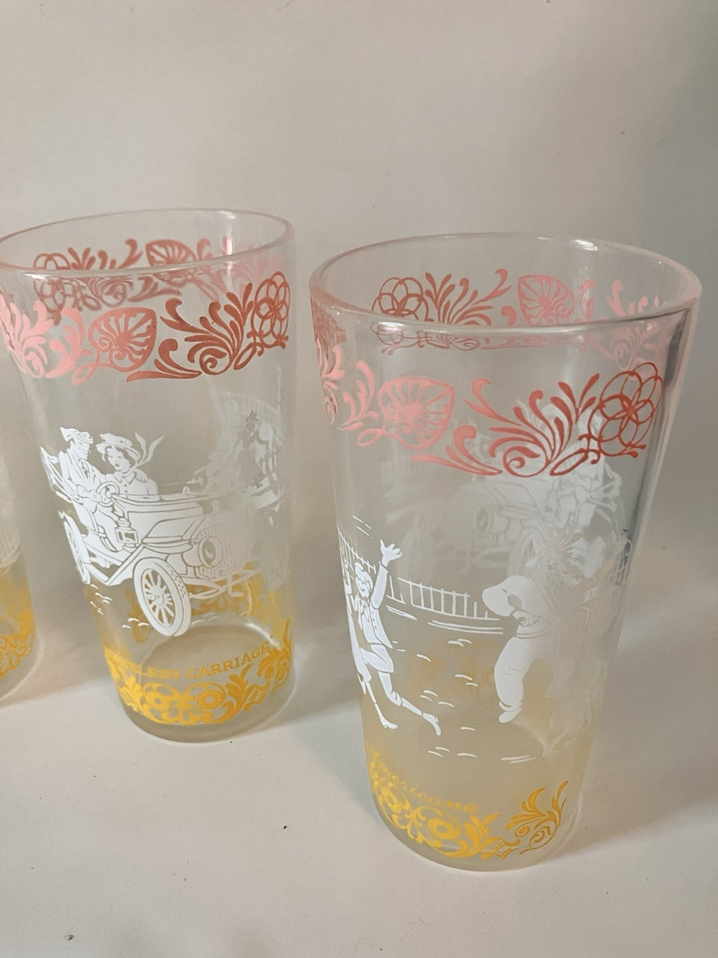 Vintage/MCM  Hazel Atlas Americana Glasses White, Pink And Yellow, Set Of 5