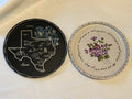 Vintage Nashco Handpainted Tole Tray Lot Of 2 10” Round, Floral And Texas