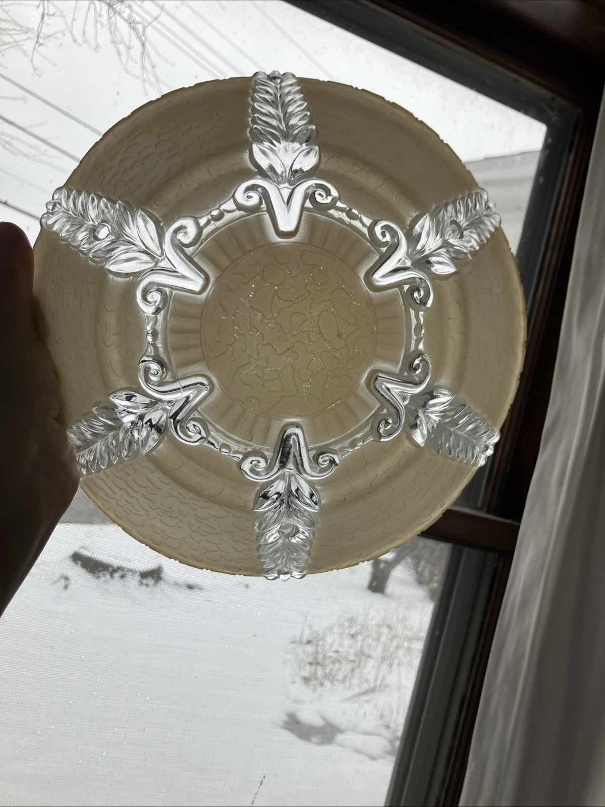 Vintage 1920s  Glass Light Fixture Ceiling Shade 3 Hole Opaque Beige Art Deco