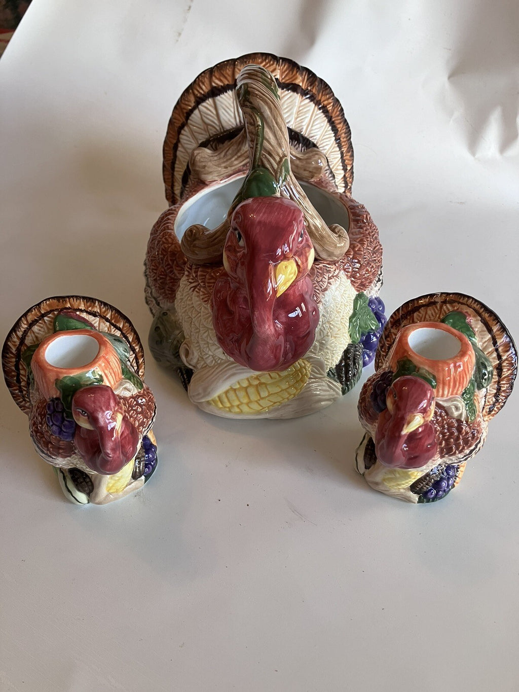 Jay Import Co. Thanksgiving Themed Ceramic Basket And Candlestick Holders (1997)