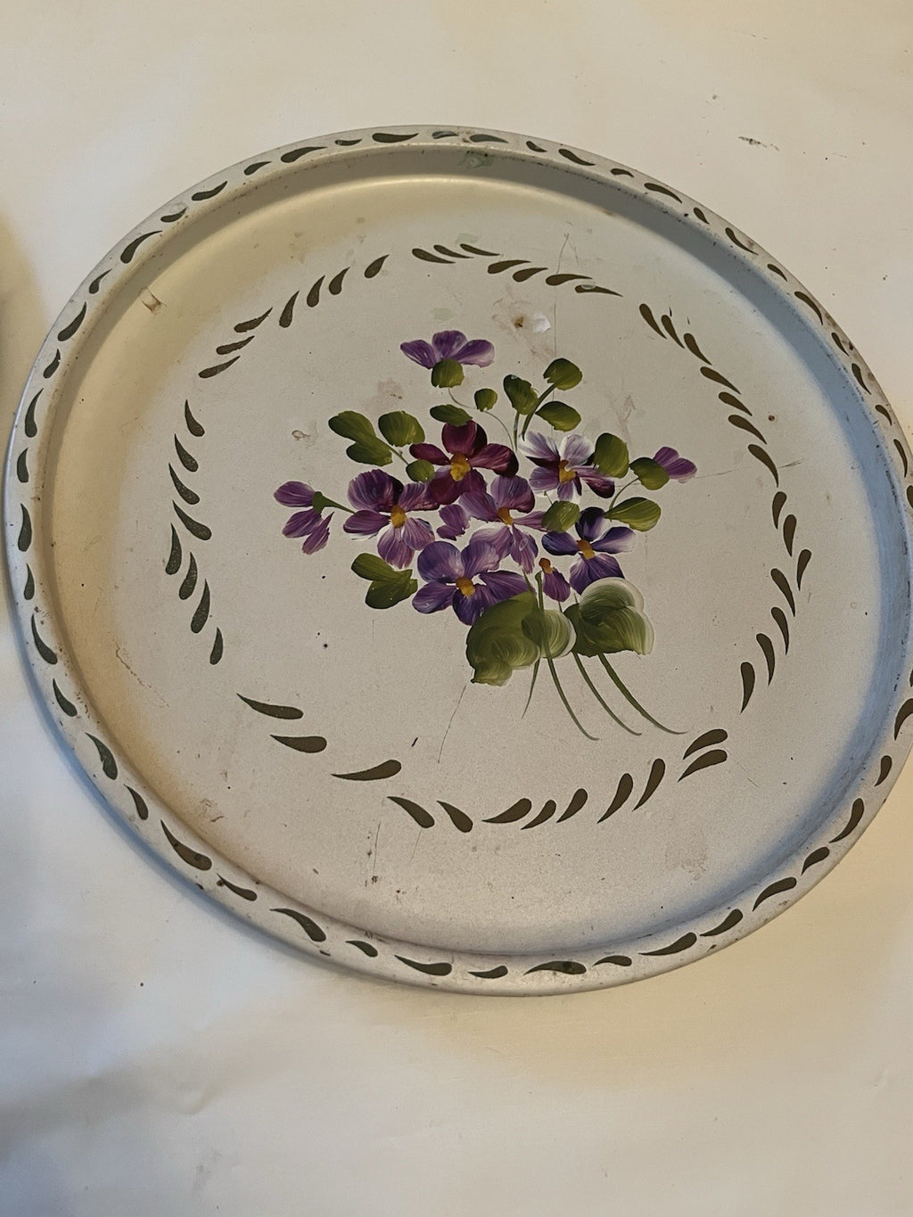 Vintage Nashco Handpainted Tole Tray Lot Of 2 10” Round, Floral And Texas