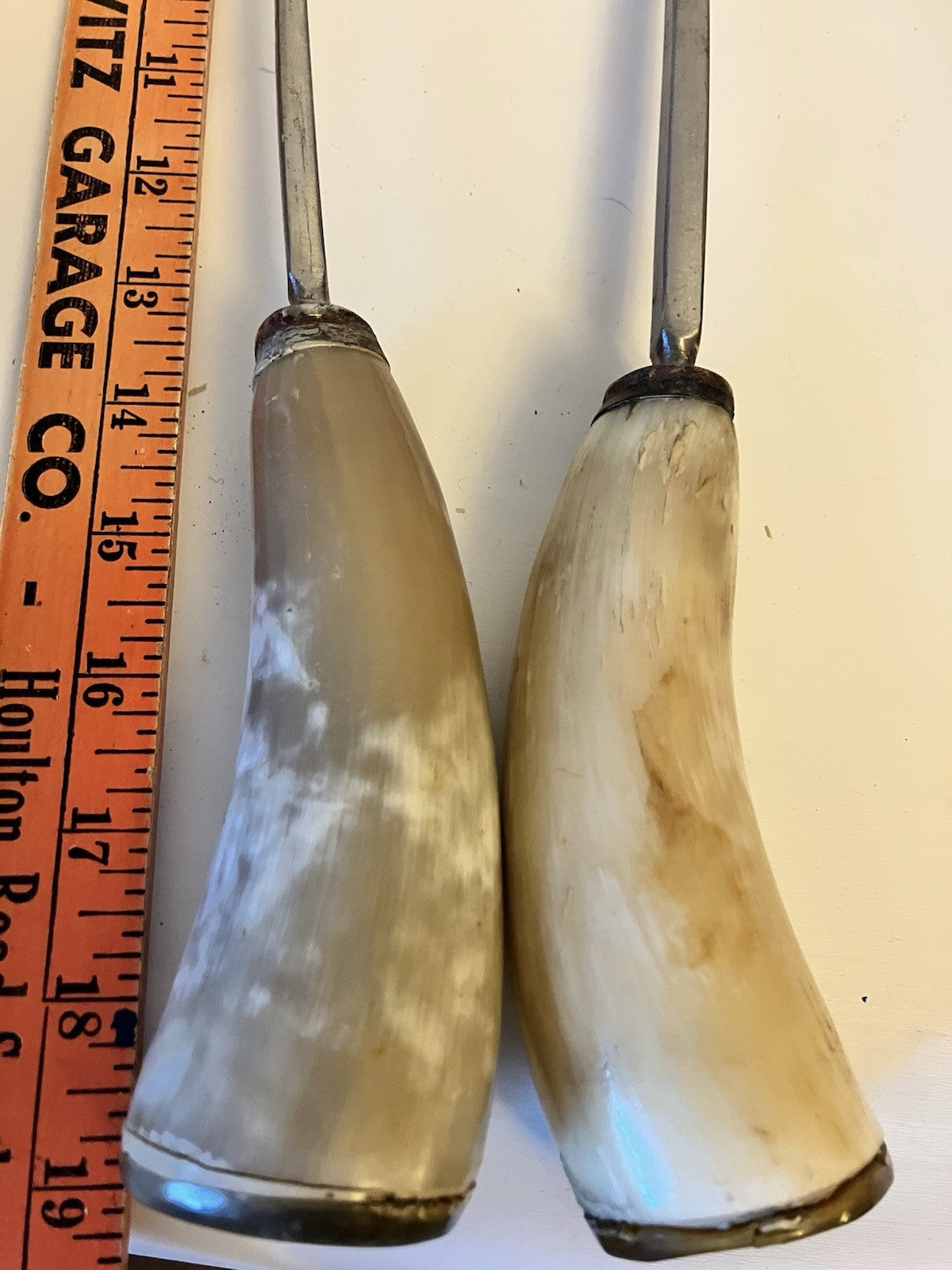 Vintage And Rare Altahualyco Grill Fork And Knife; Bull Horn Handles-19” Long