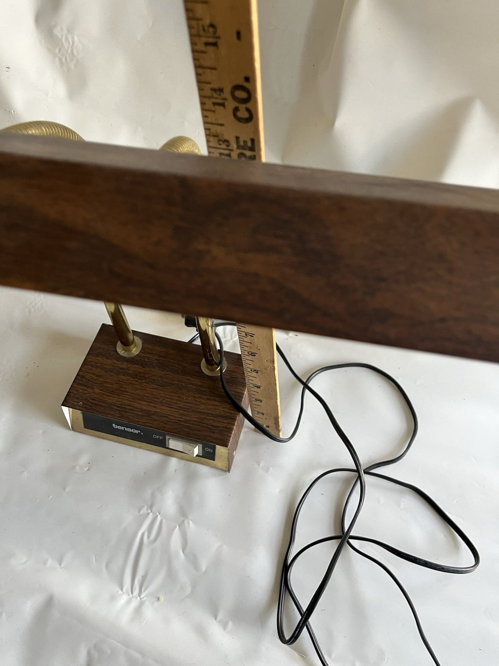 Vintage Tensor Desk Bankers Lamp In Wood And Gold Finish, 18” Side Shade. Works!