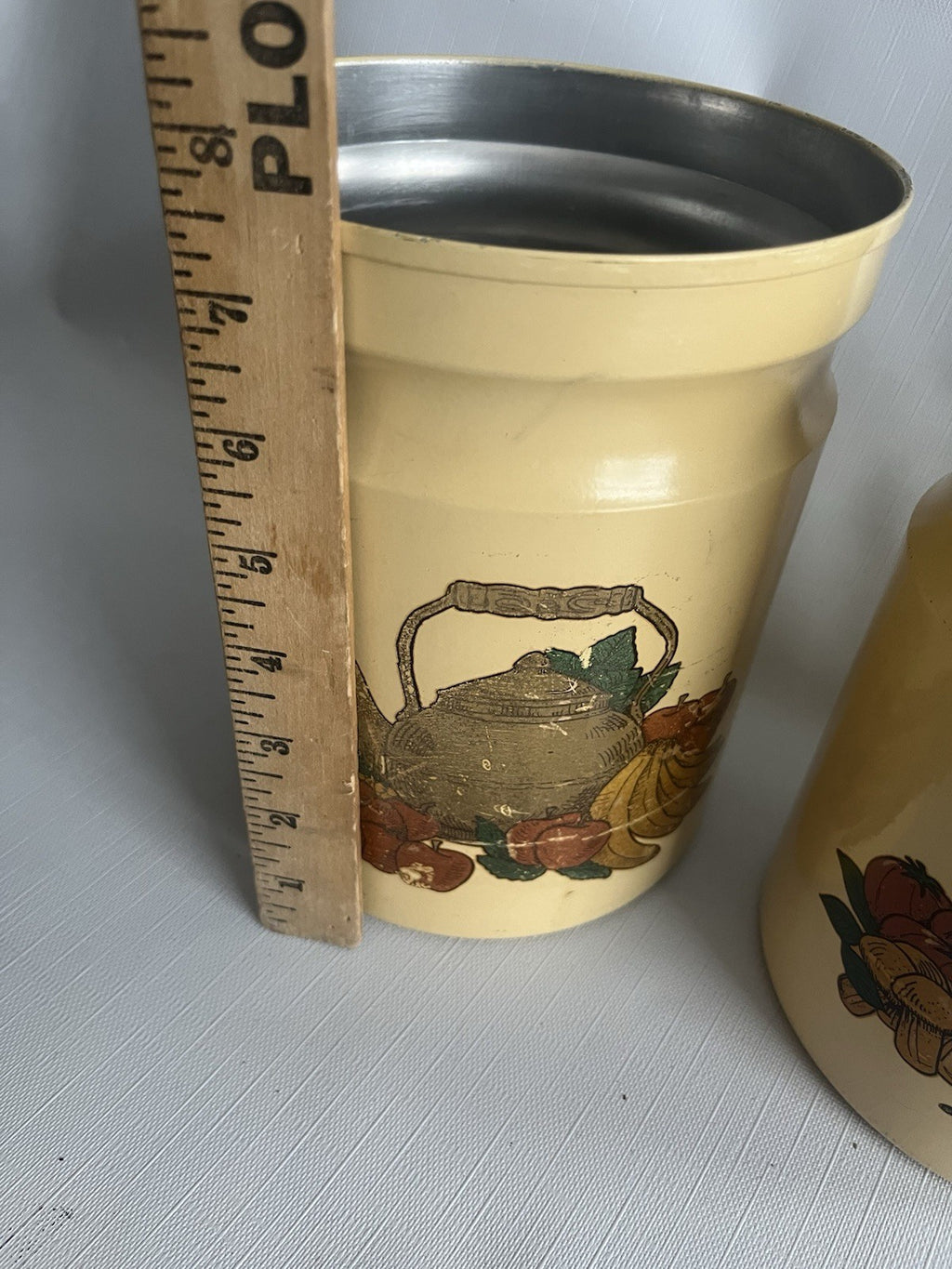 Kromex Metal Canister Set 3 Rare Beige/Brown Fruit & Vegetables w/ Plastic Lids