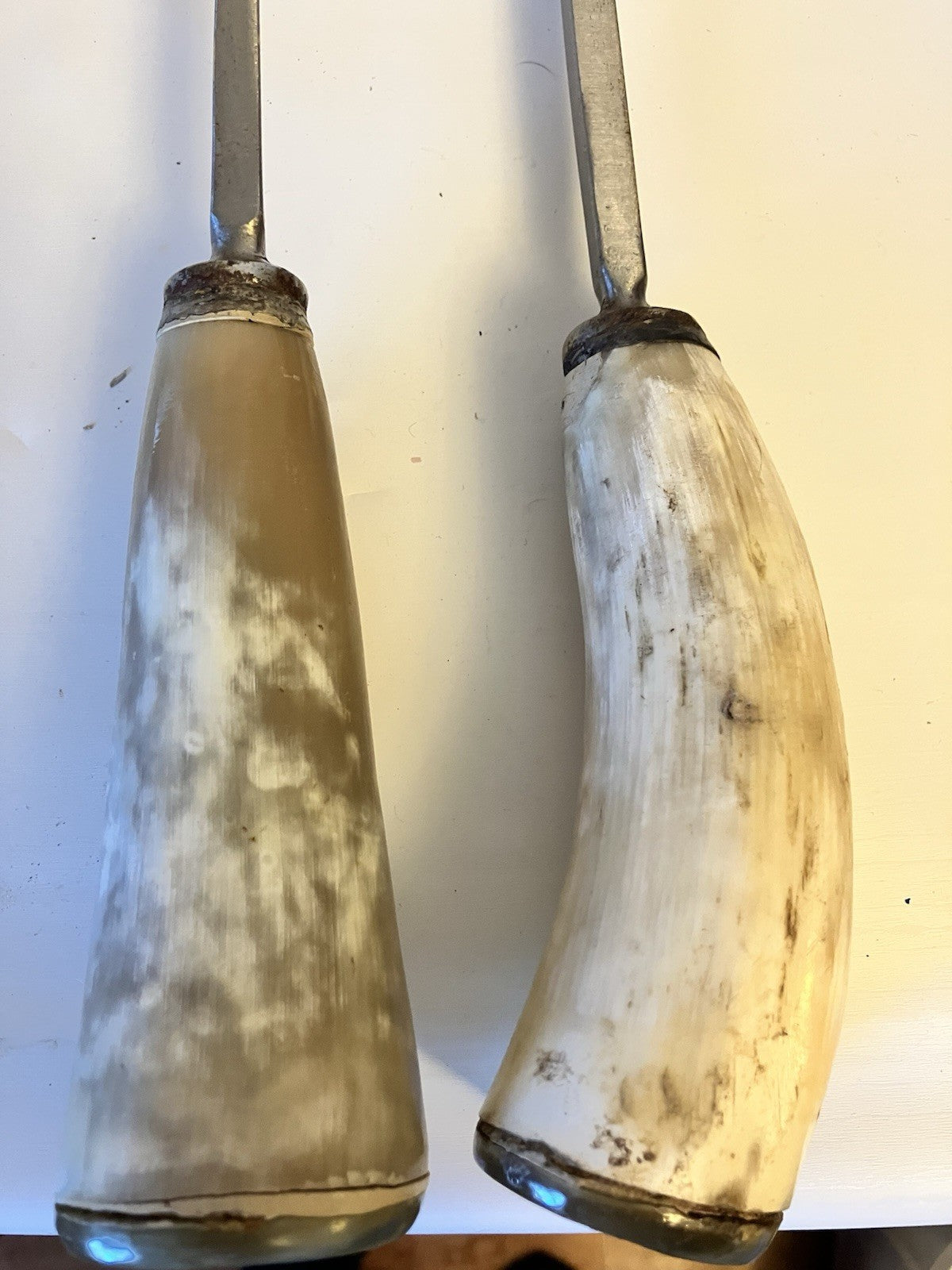 Vintage And Rare Altahualyco Grill Fork And Knife; Bull Horn Handles-19” Long