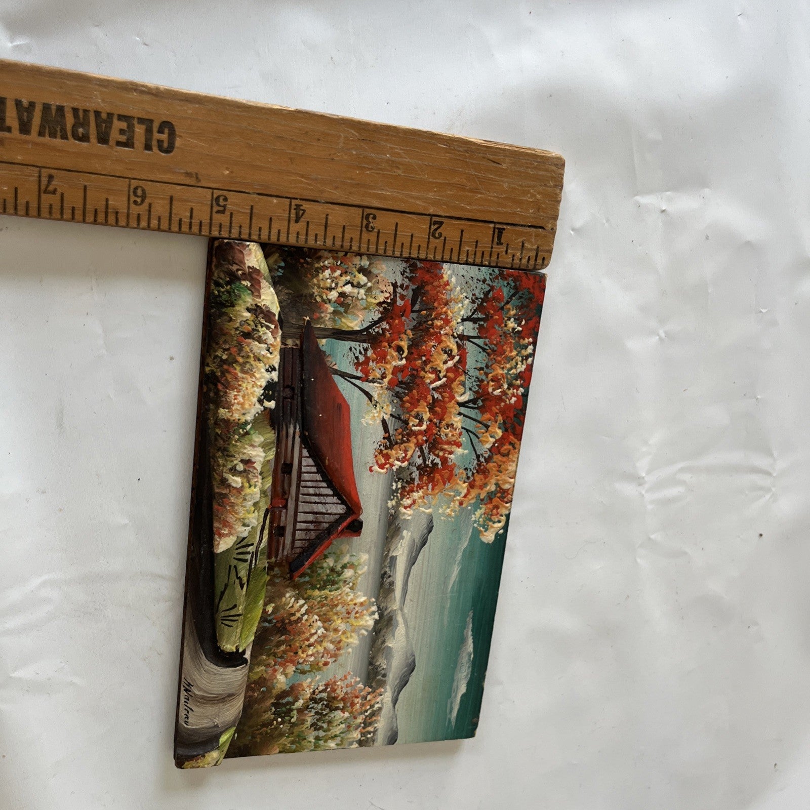 H Nadeau Canadian Summer 3D Painting Folk Art Carved Wood Plaque 8x5”