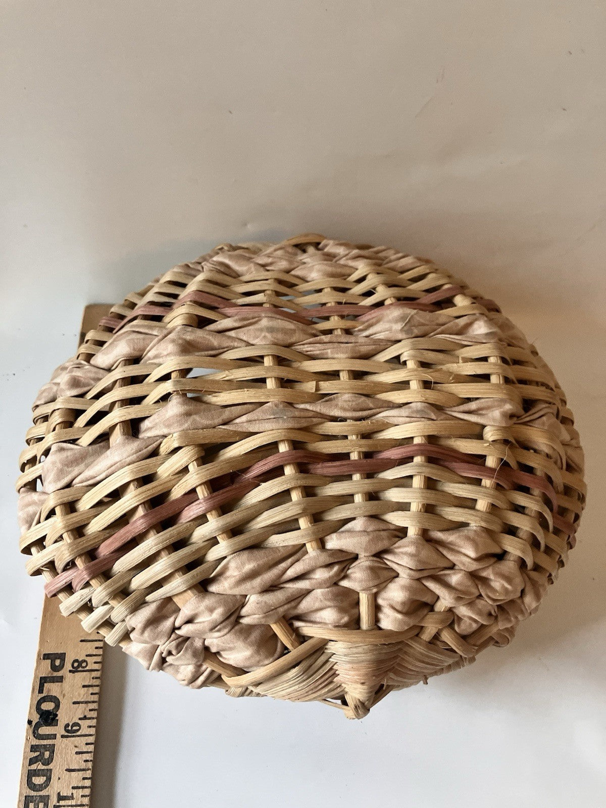 Vintage Buttocks Basket With Double Handles Woven With Fabric, Natural Material