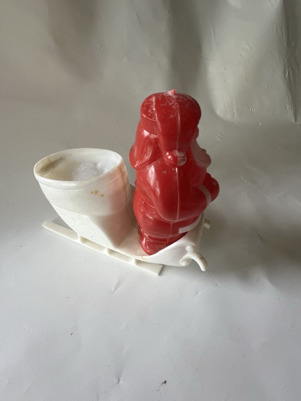 Vintage Christmas Rosbro Plastic Santa Claus White Sleigh Candy Container BROKE