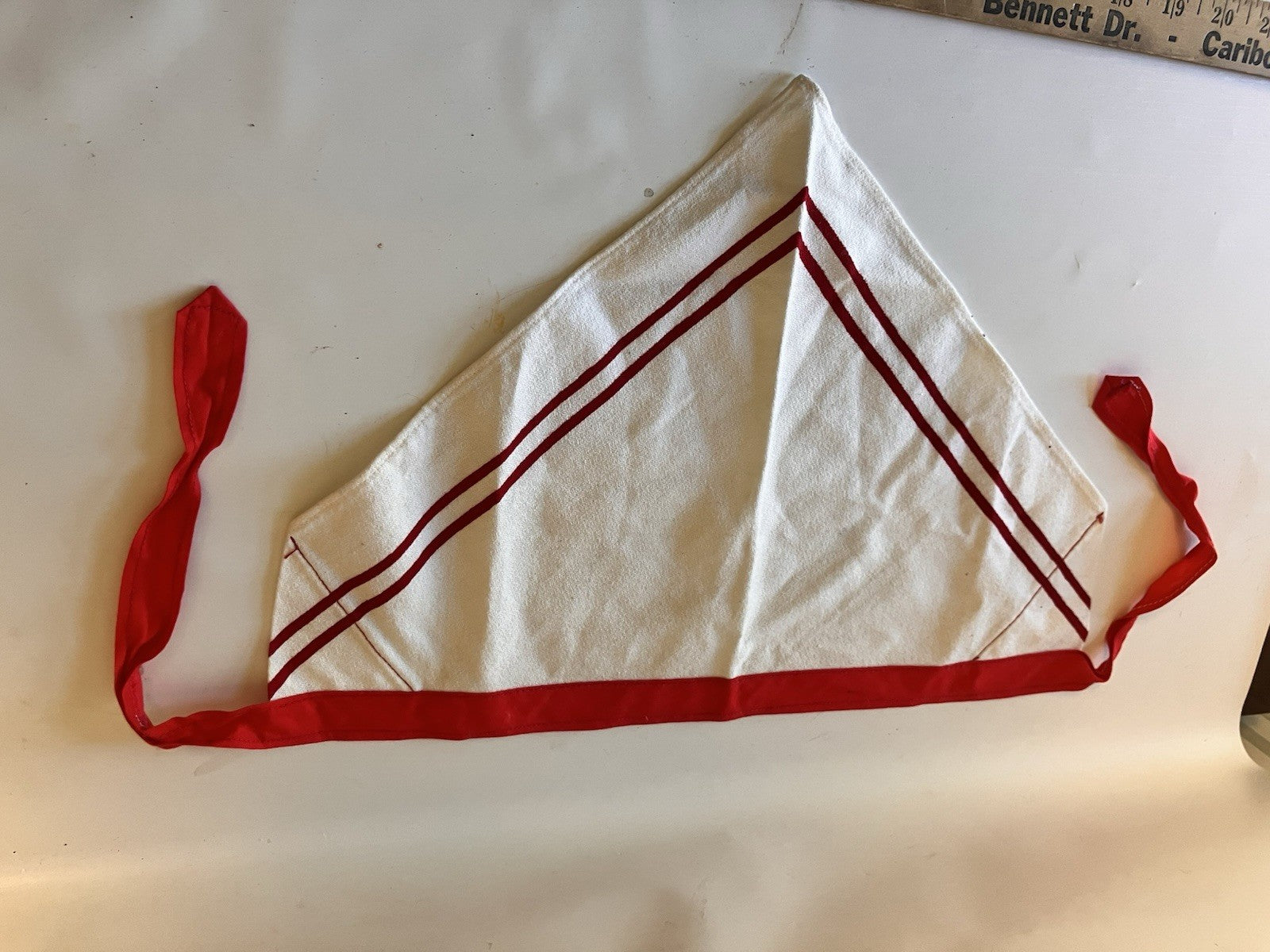 Vintage White And Red Striped Triangle Kerchief 