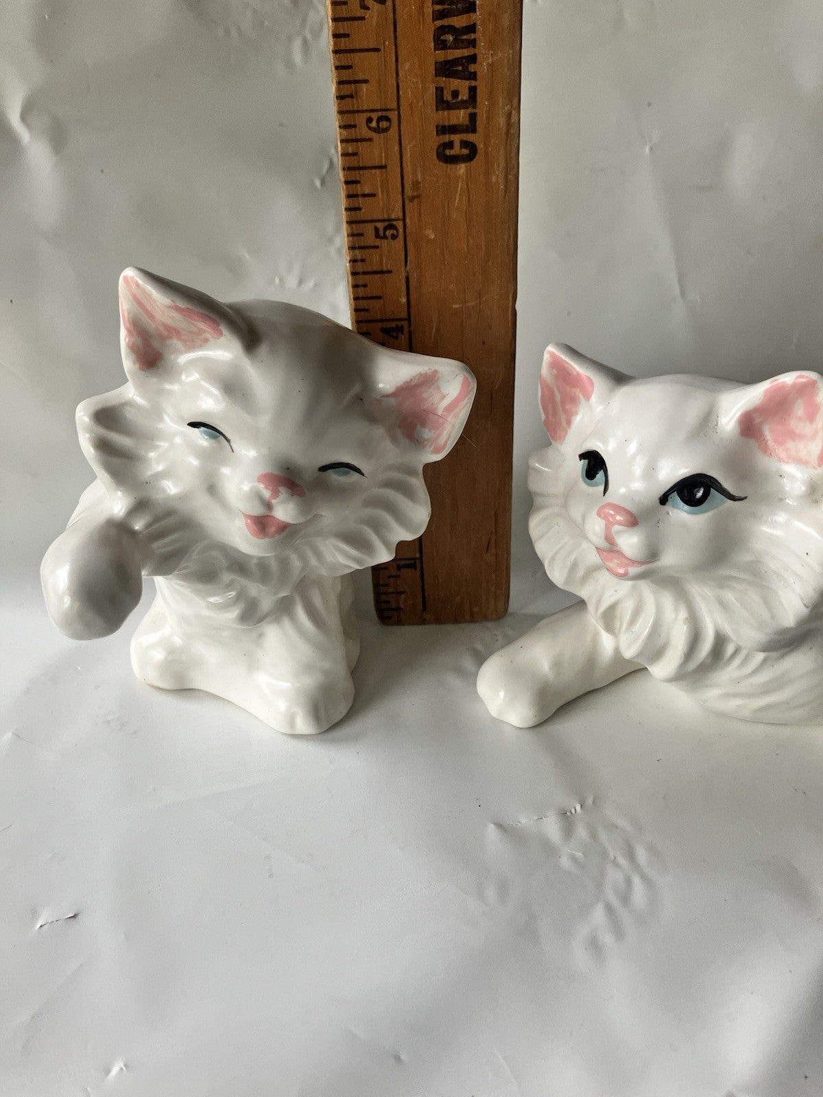Vintage Pair Of 4” Tall White Persian Hobbiest Cat Figurines, Playful 1970s