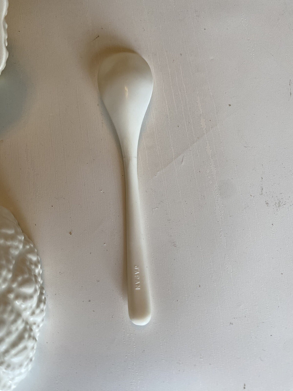Vintage White & Yellow Jam Jar w/Spoon