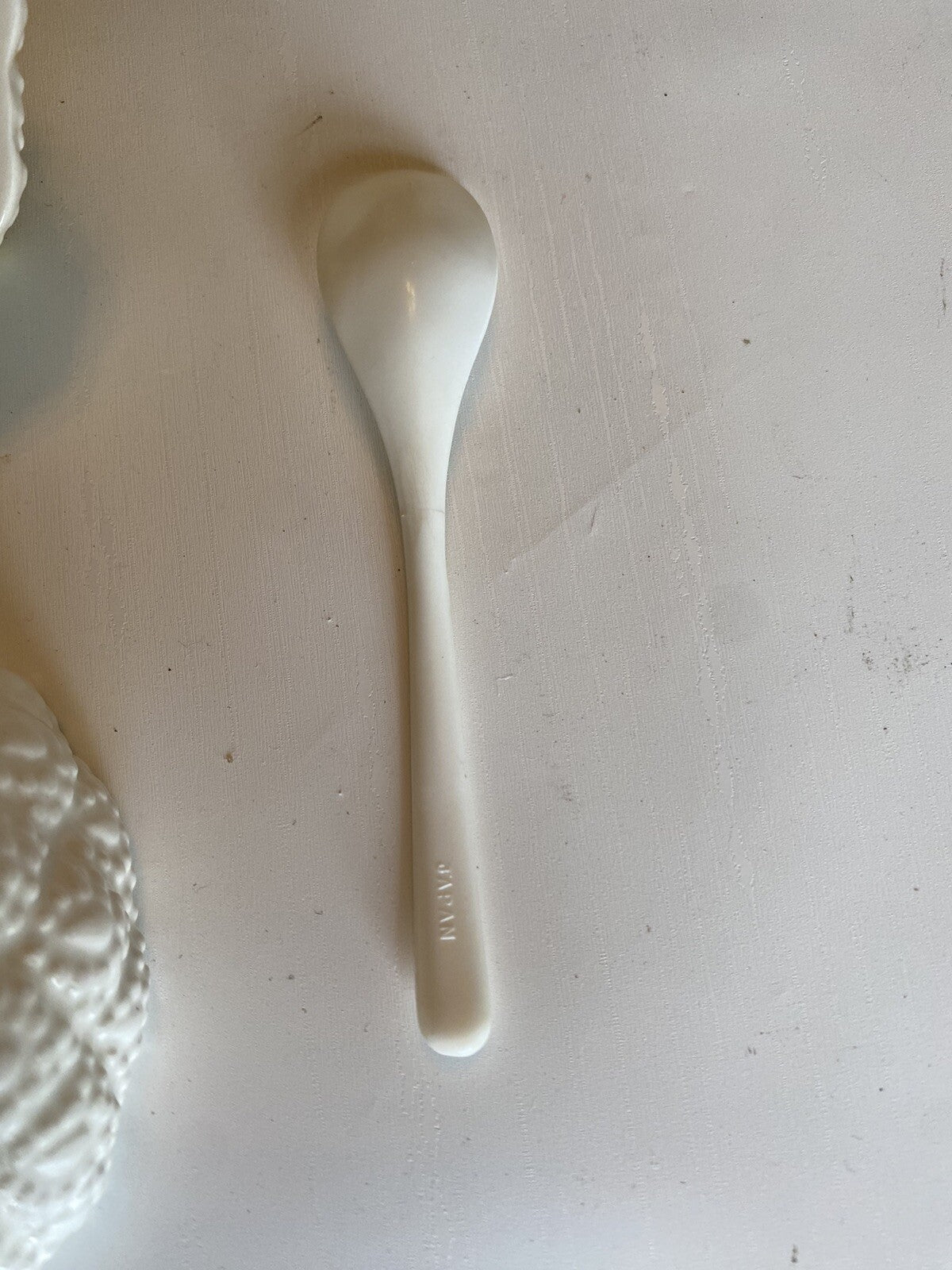 Vintage White & Yellow Jam Jar w/Spoon