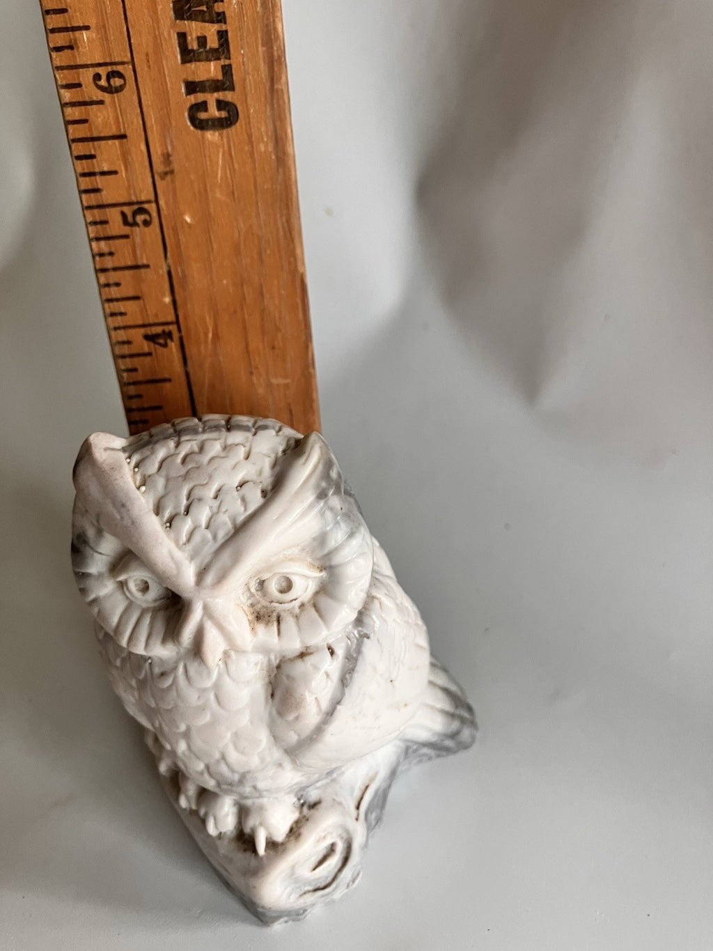 Pearlite Canada Grey Owl Sculpture Carved Detail Owl Statue 4”x3”x3”