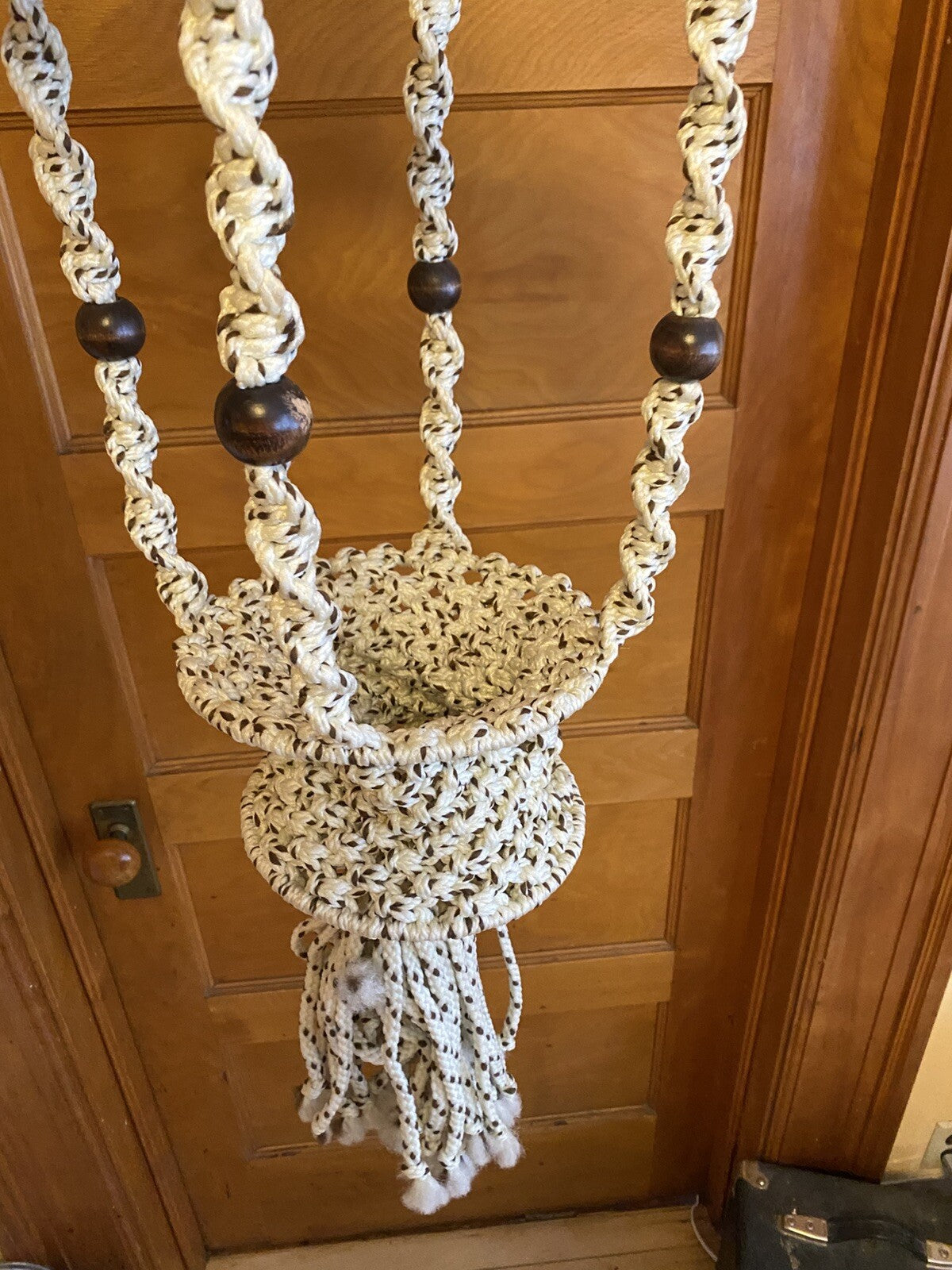 Vintage 1970s Macrame Plant Hanger Bird Cage 32”