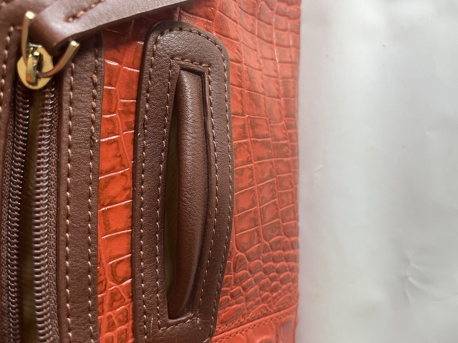 MC Women’s Orange Leather And Faux Alligator/snake Print Purse