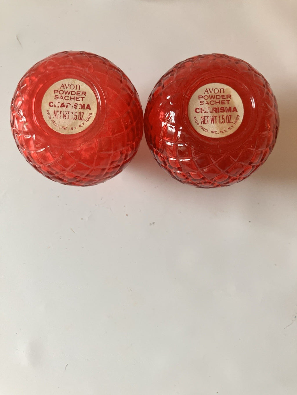 Pair Of Red Vintage Avon “Charisma” Fragrant Powder Shakers