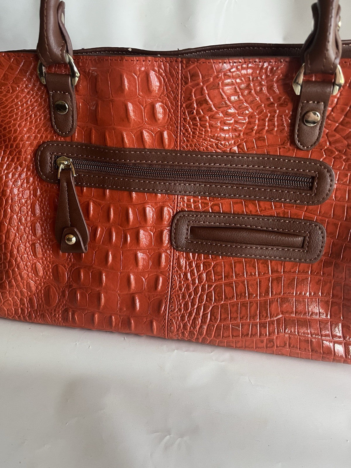 MC Women’s Orange Leather And Faux Alligator/snake Print Purse