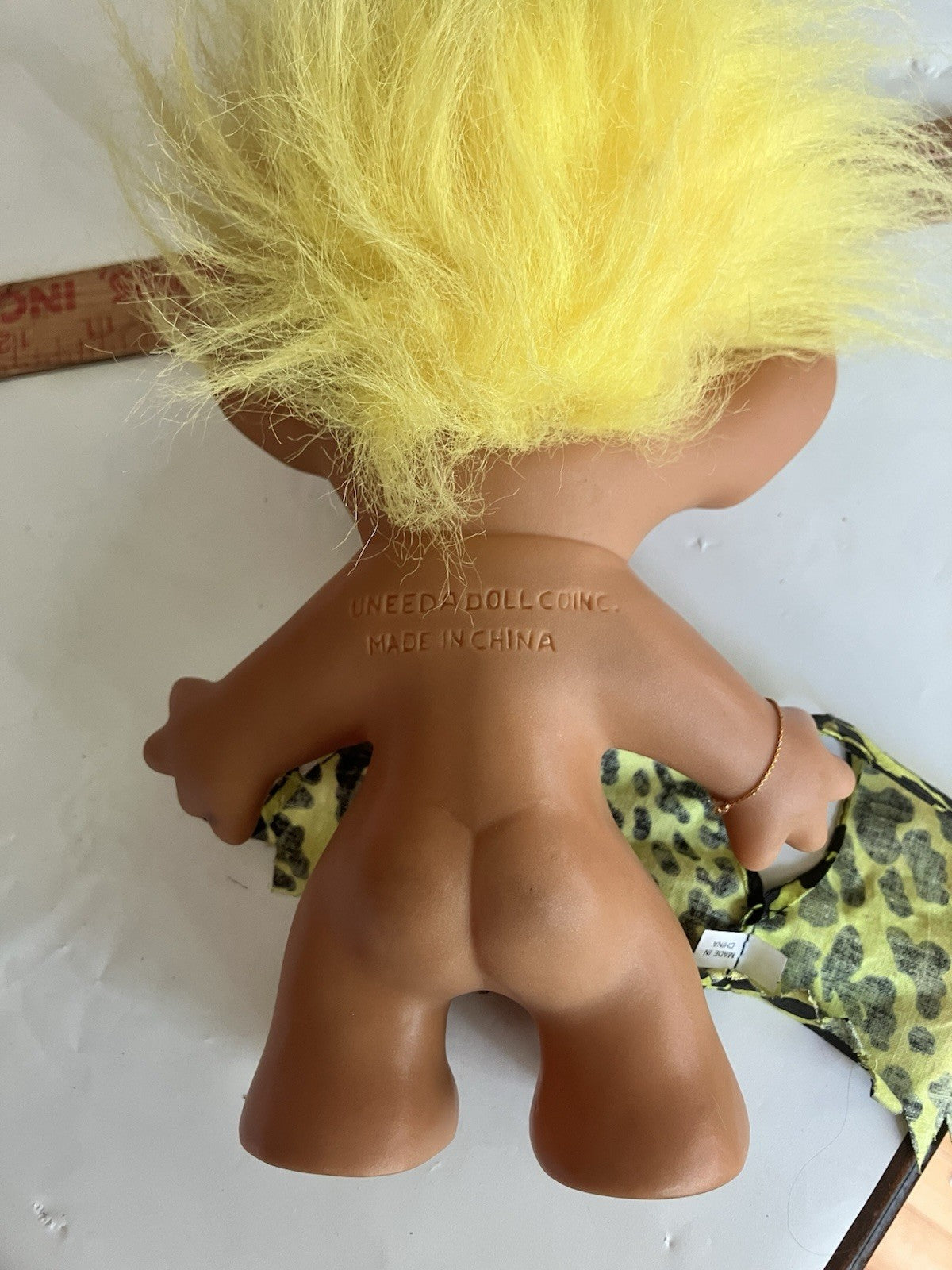 Uneeda Troll Doll Good Luck Wishnik Caveman Yellow Hair Clothing; 8” Tall