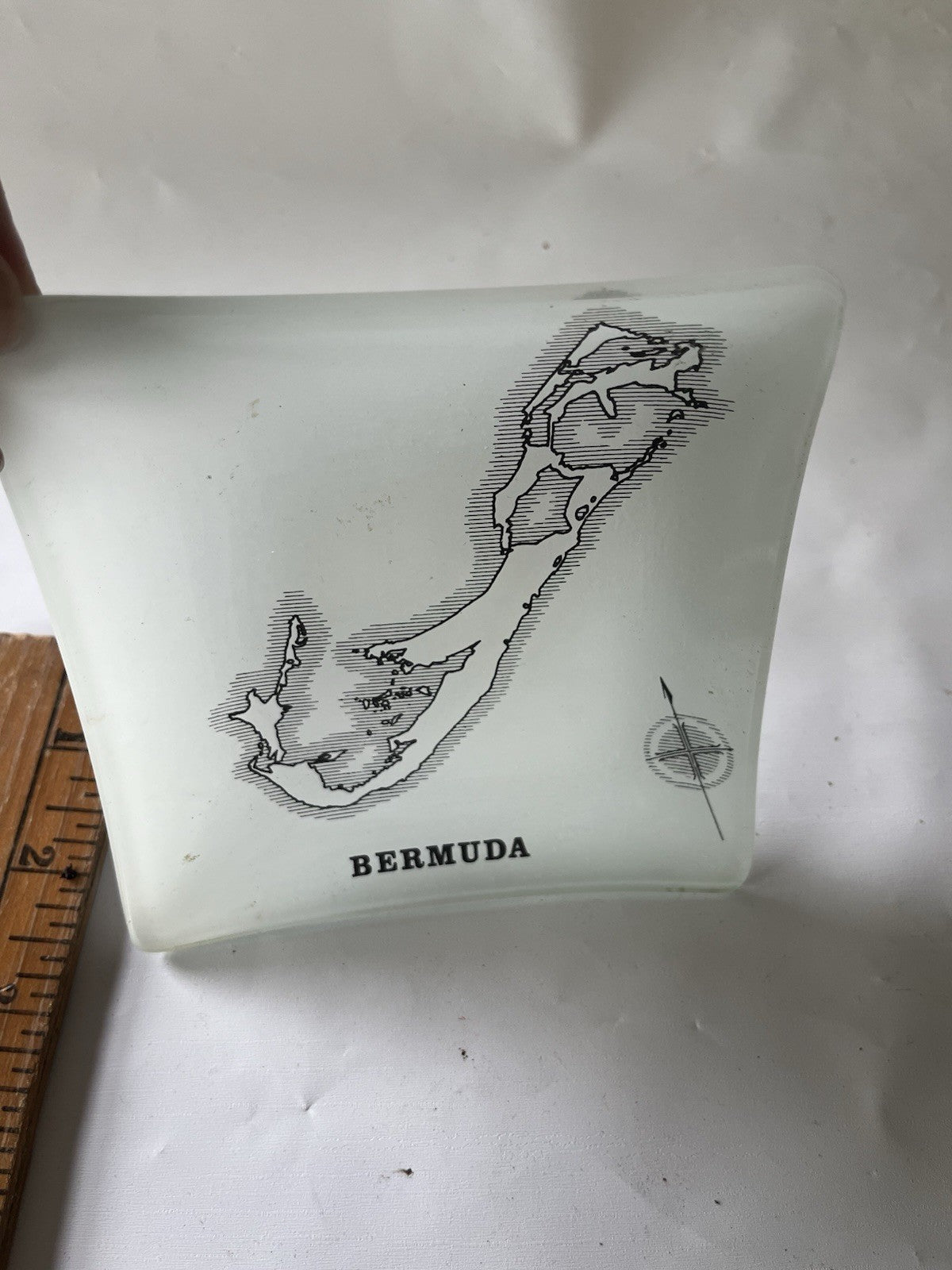 Vintage Bermuda Souvenir Trinket/Candy Square Dish With Rose Compass 
