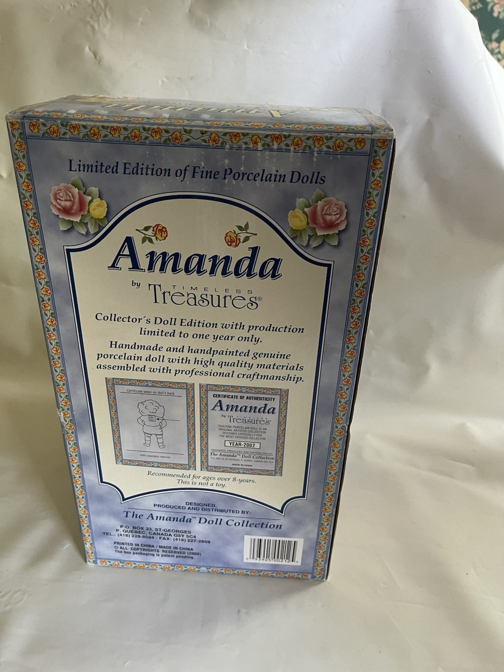 ITEM NO. ADG6 Amanda Year-2002 Porcelain Doll by Timeless Treasures NIB