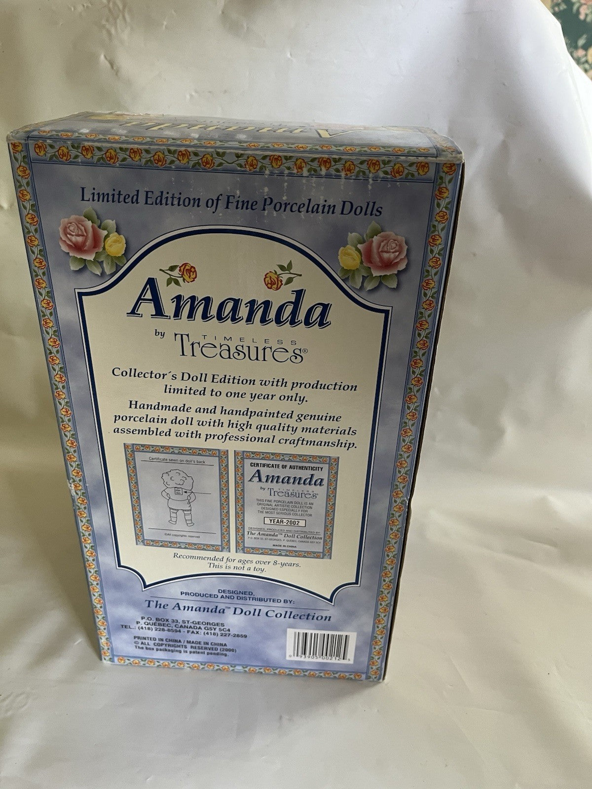 ITEM NO. ADG6 Amanda Year-2002 Porcelain Doll by Timeless Treasures NIB