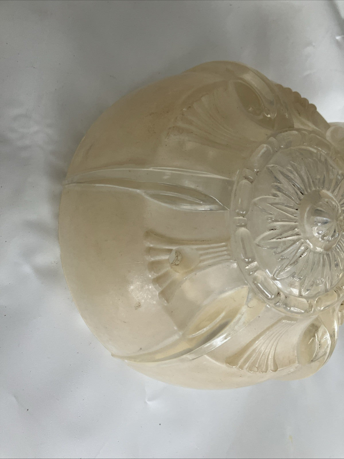 2-6” Wide Vintage Art Deco Beige Glass Ceiling Light Fixture Cover Set; EVC
