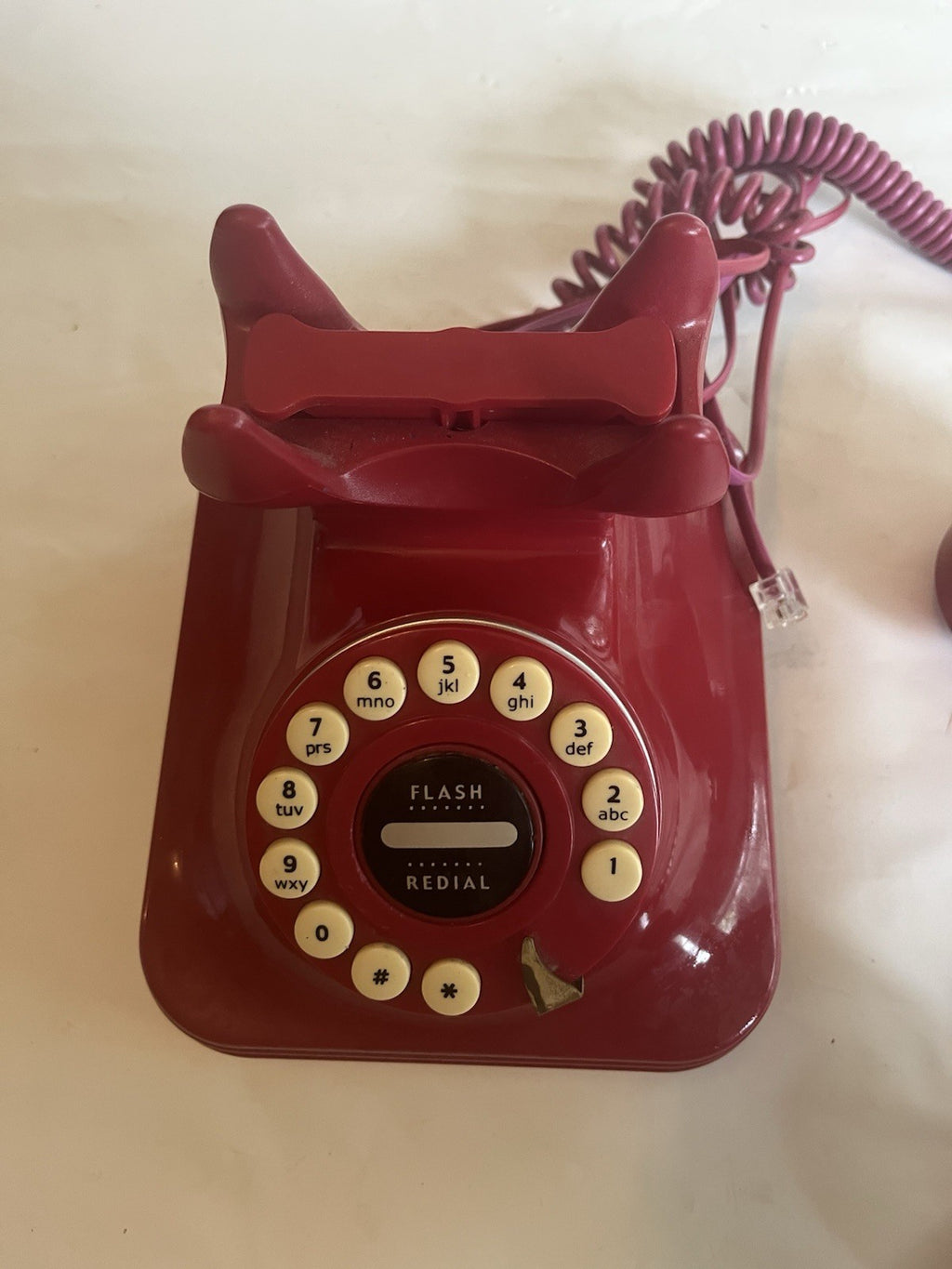 Grand Phone Rotary Retro Art Deco Style Red Push Button Corded Telephone