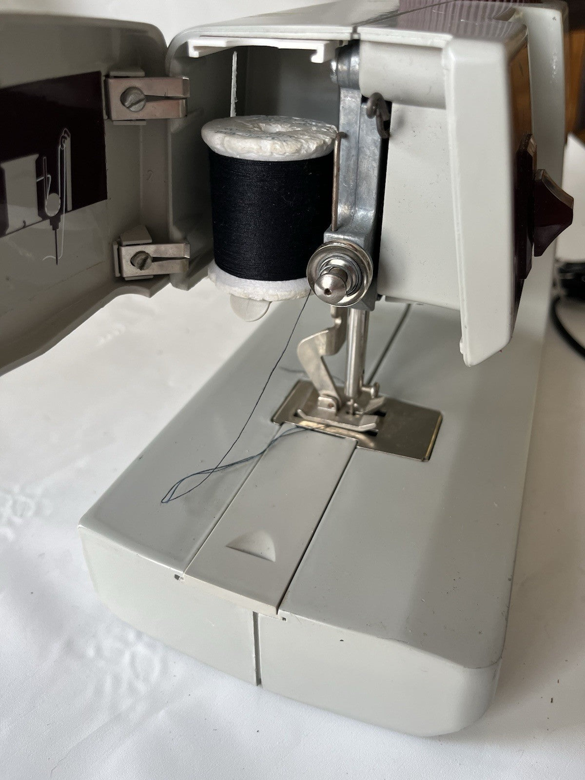 Vintage Singer Tiny Tailor Grey And Maroon Sewing Machine, Works!