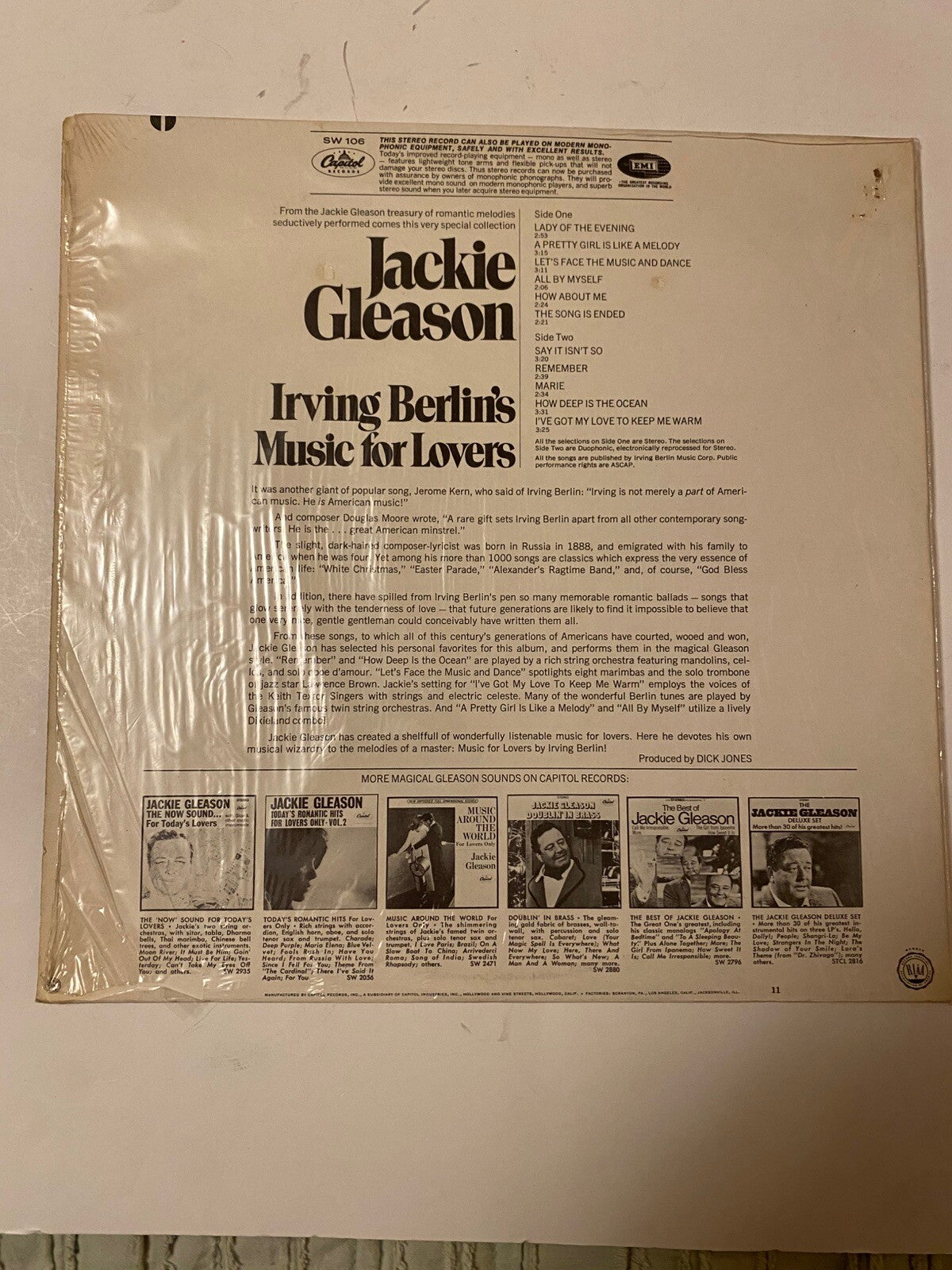 Lot of 2 Jackie Gleason Lps Vinyl Irving Berlin Music For Lovers/The Best Vol. 2
