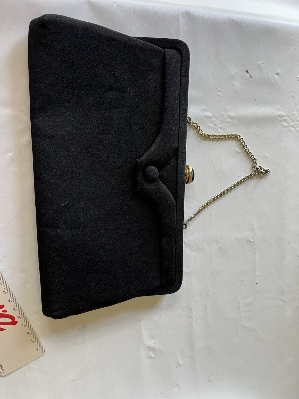 VTG Black Cloth Evening Bag/Clutch Gold Chain Strap Kiss Lock Closure MCM 1960s