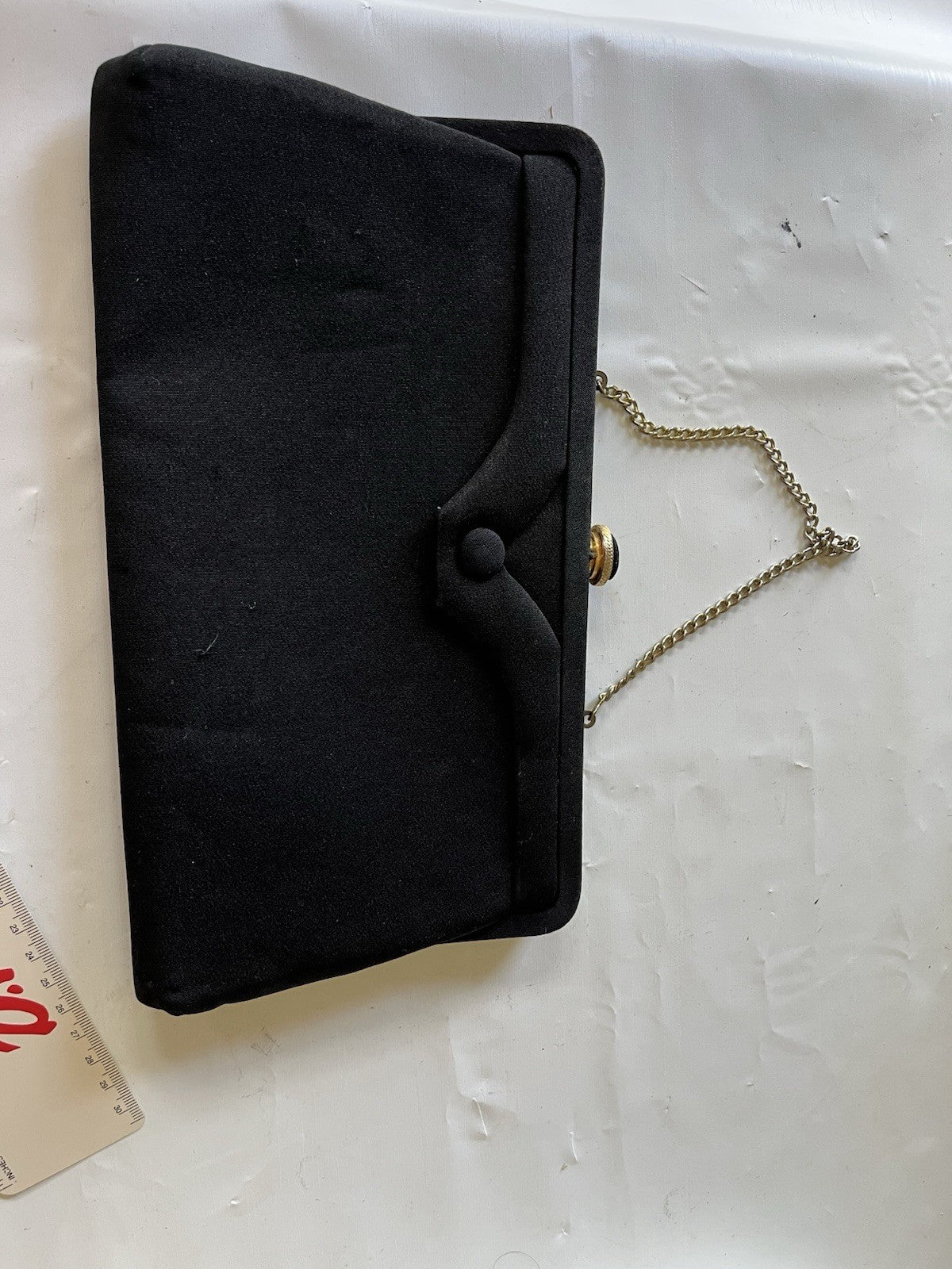 VTG Black Cloth Evening Bag/Clutch Gold Chain Strap Kiss Lock Closure MCM 1960s