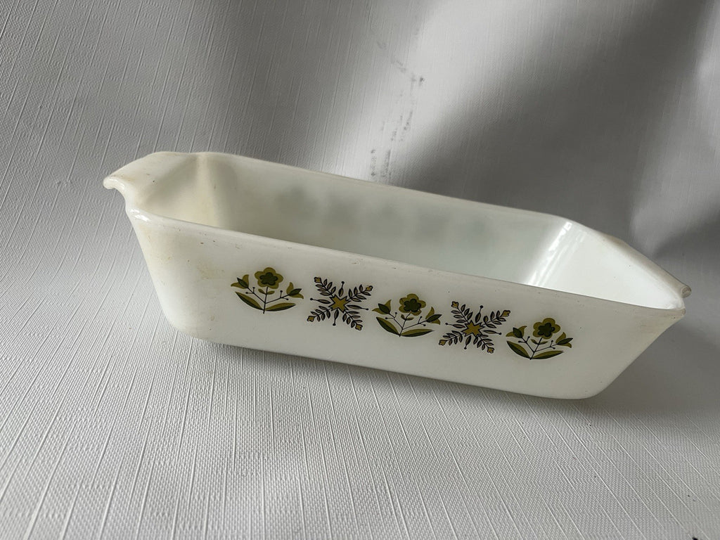 Vintage Anchor Hocking Fire king Green Meadow Soup Bowls/Bread Pan