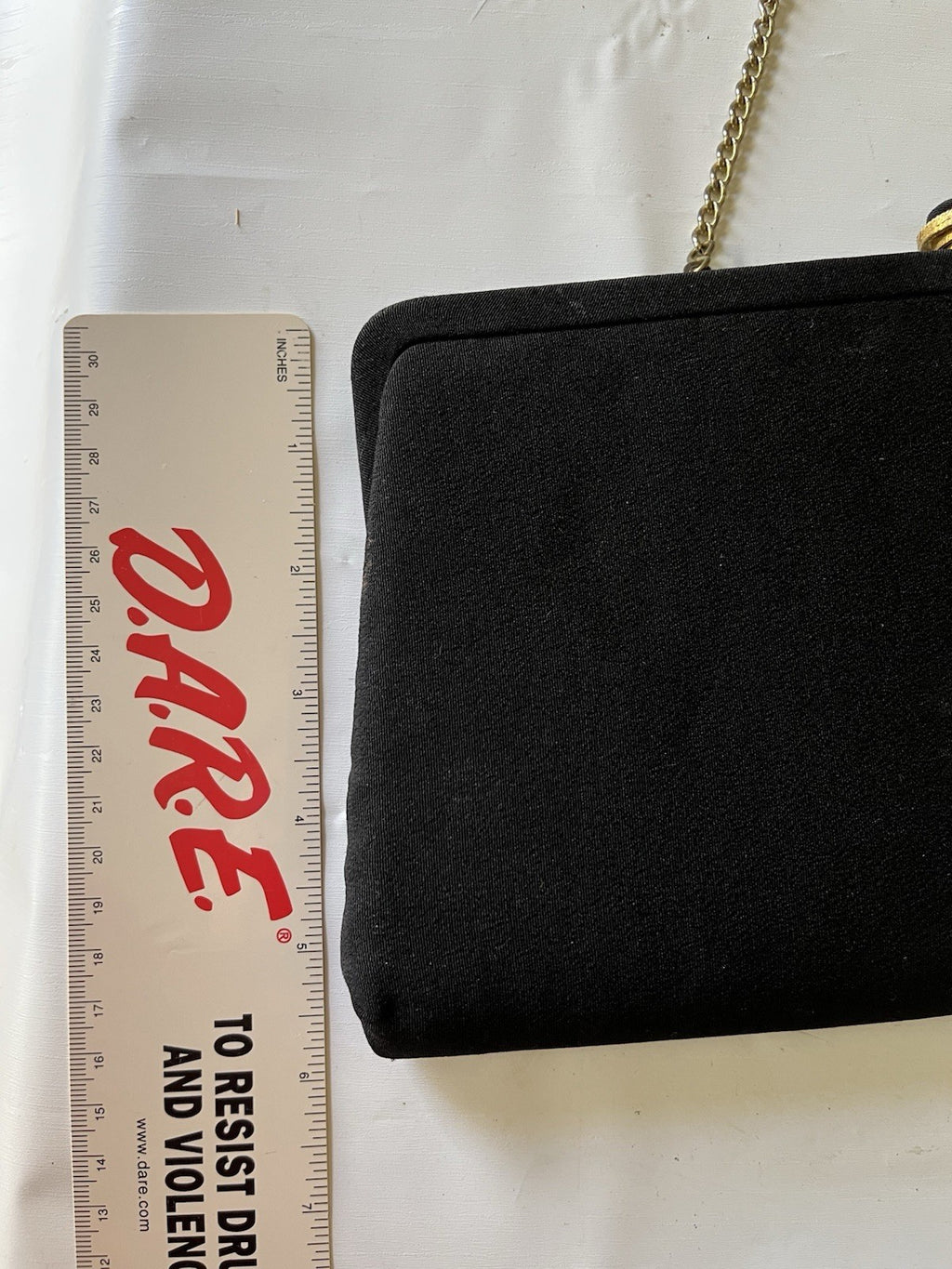 VTG Black Cloth Evening Bag/Clutch Gold Chain Strap Kiss Lock Closure MCM 1960s