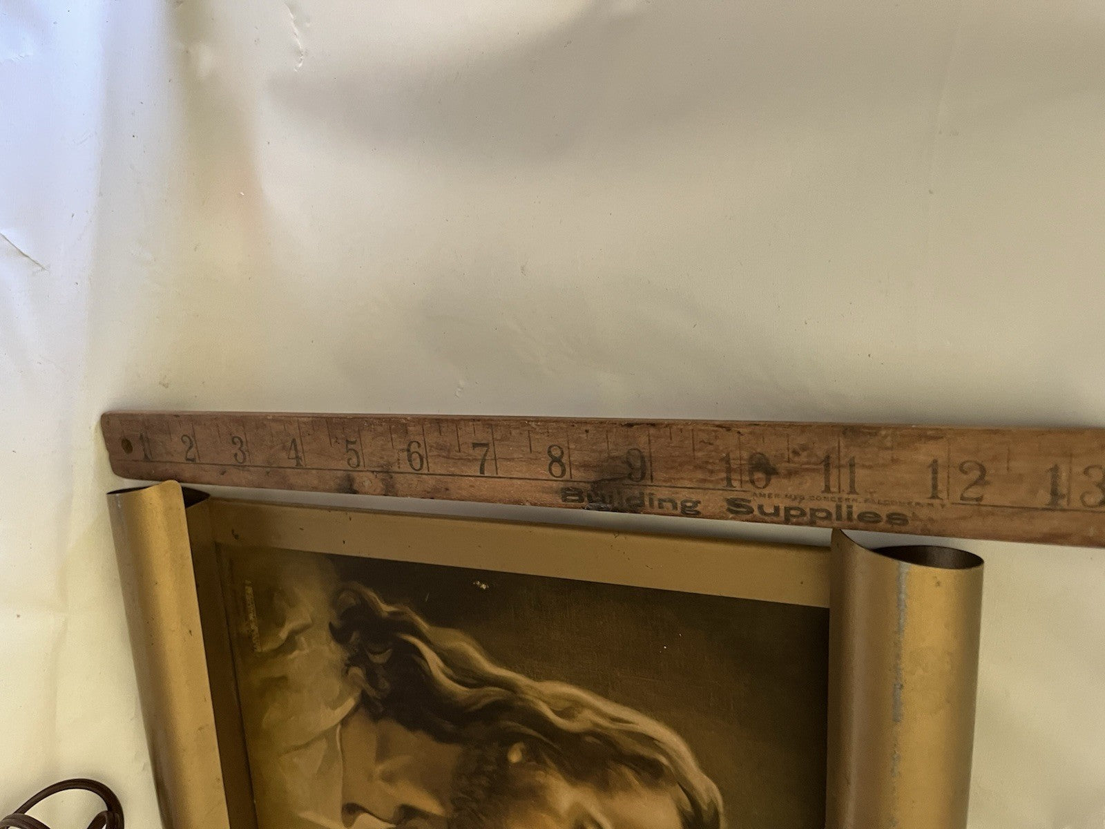 1941 MCM Lighted Litho Print of JESUS On Gold Tone Manuscript Wall Hanging