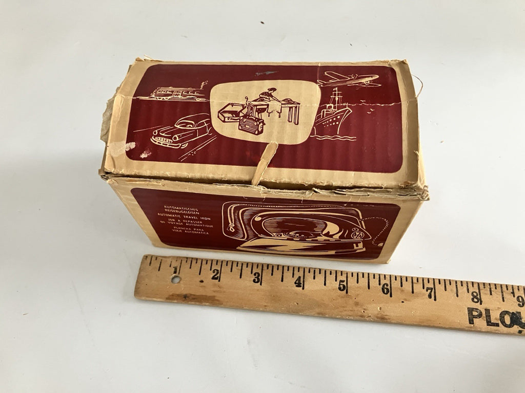 1950s German Zoeller Maroon Travel Iron W/ Original Box, Paper EVC, Never Used