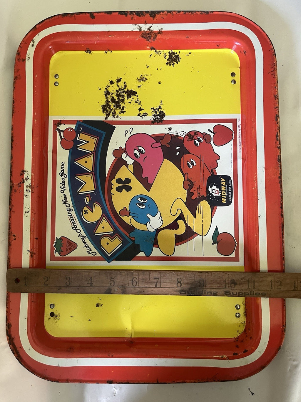 Vintage Orange Pac-Man Metal Lap & Bed TV Tray w/Folding Legs - Midway Co. *READ