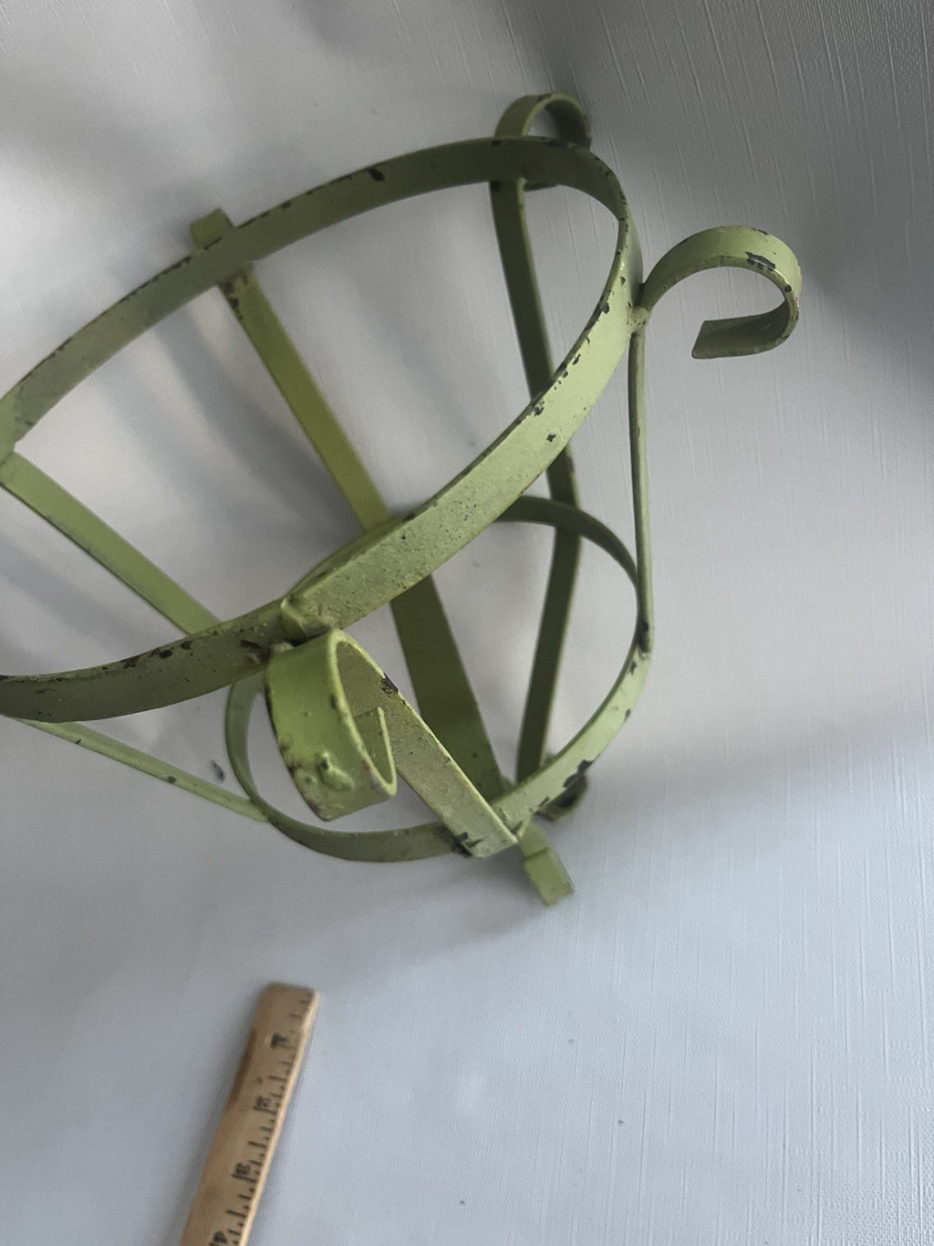Vintage Green Wrought Iron Scalloped Plant Hanger, Round