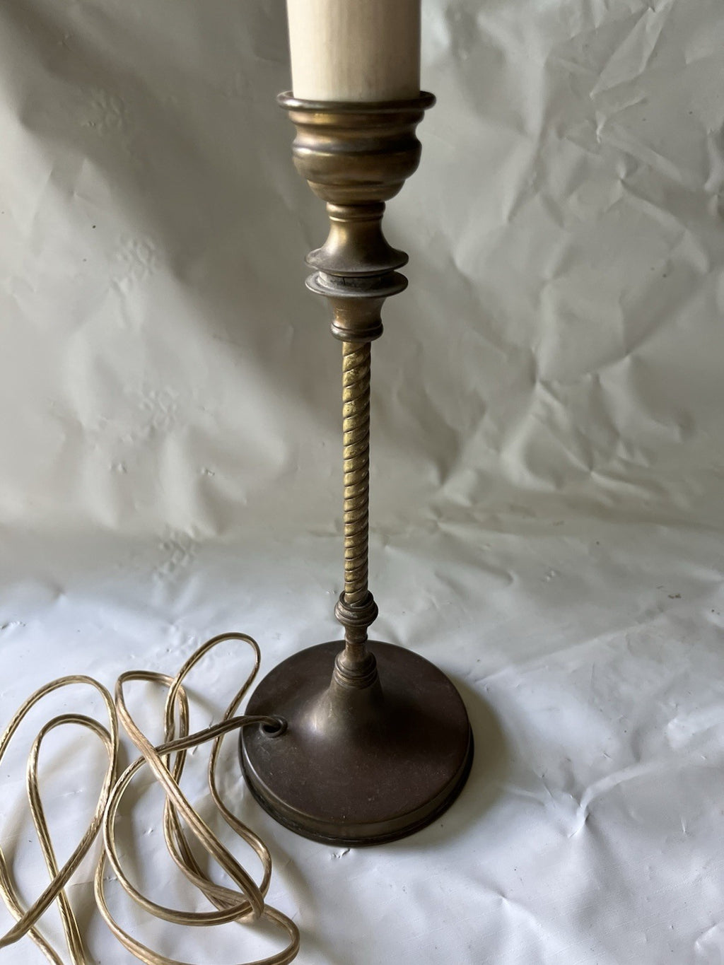 Vintage Candlestick/ Boudoir Brass Lamp, 13” Tall.