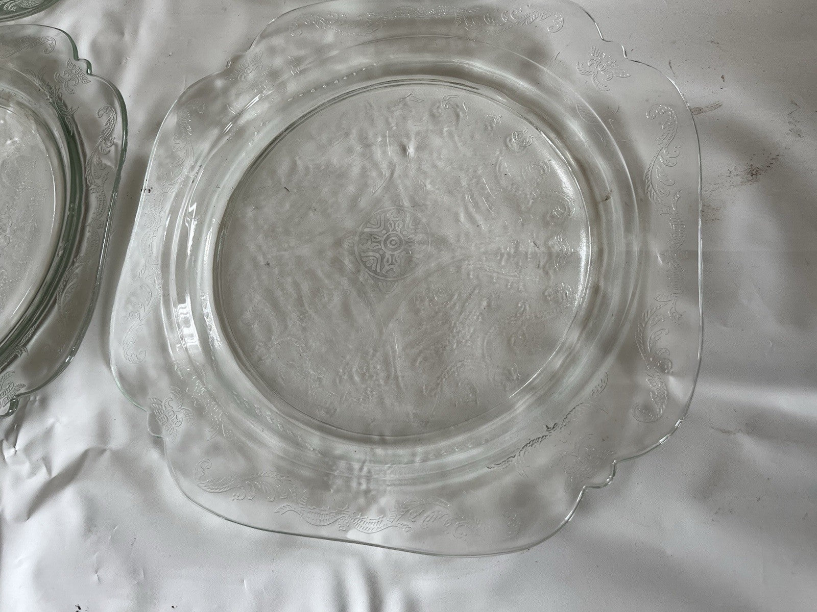 Federal Glass Clear Depression Etched Dinner Plates, Bowls, Cup/saucer 16 Piece
