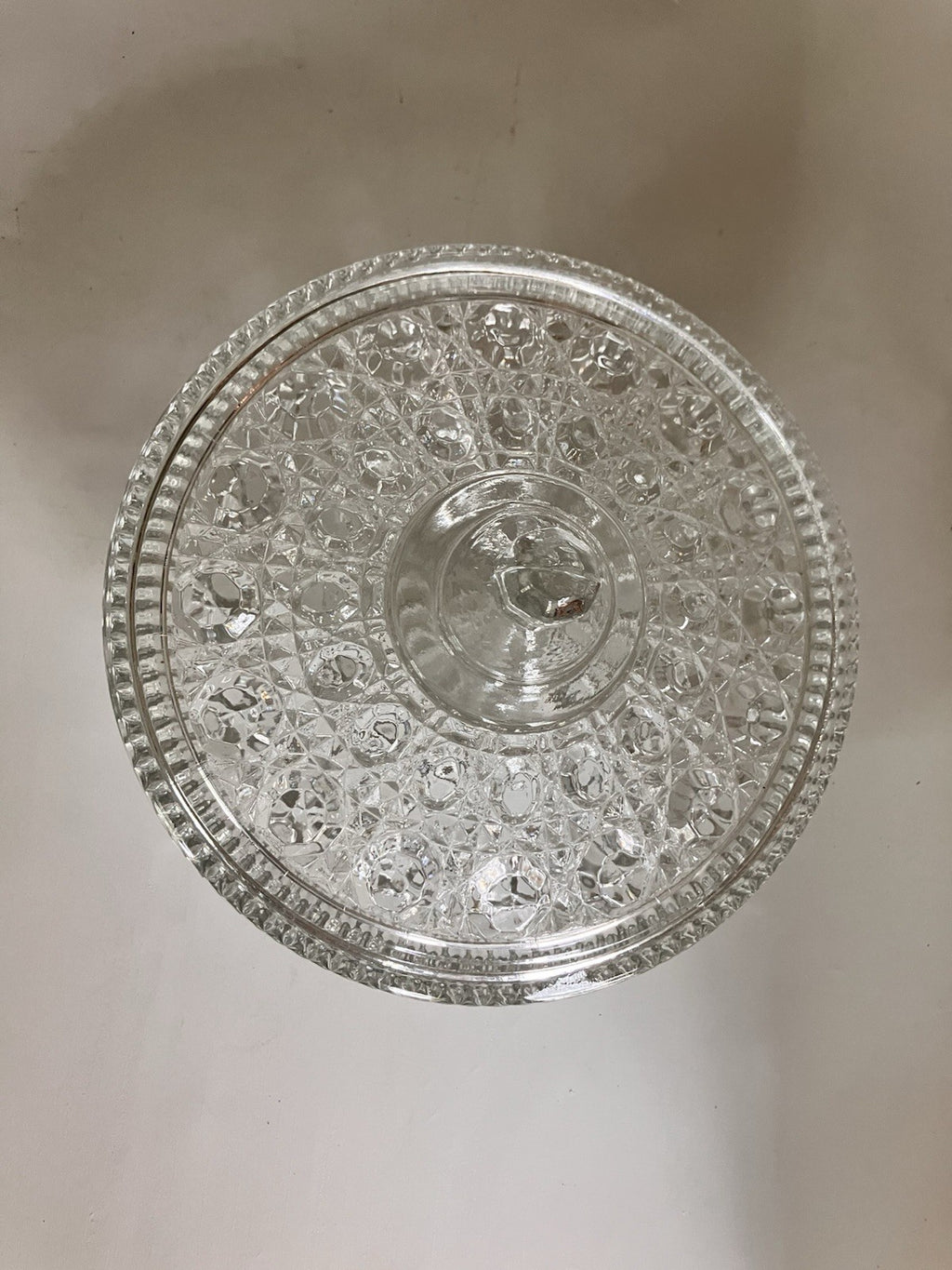 Vintage Clear Indiana Glass Diamond Cane And Button Candy Dish