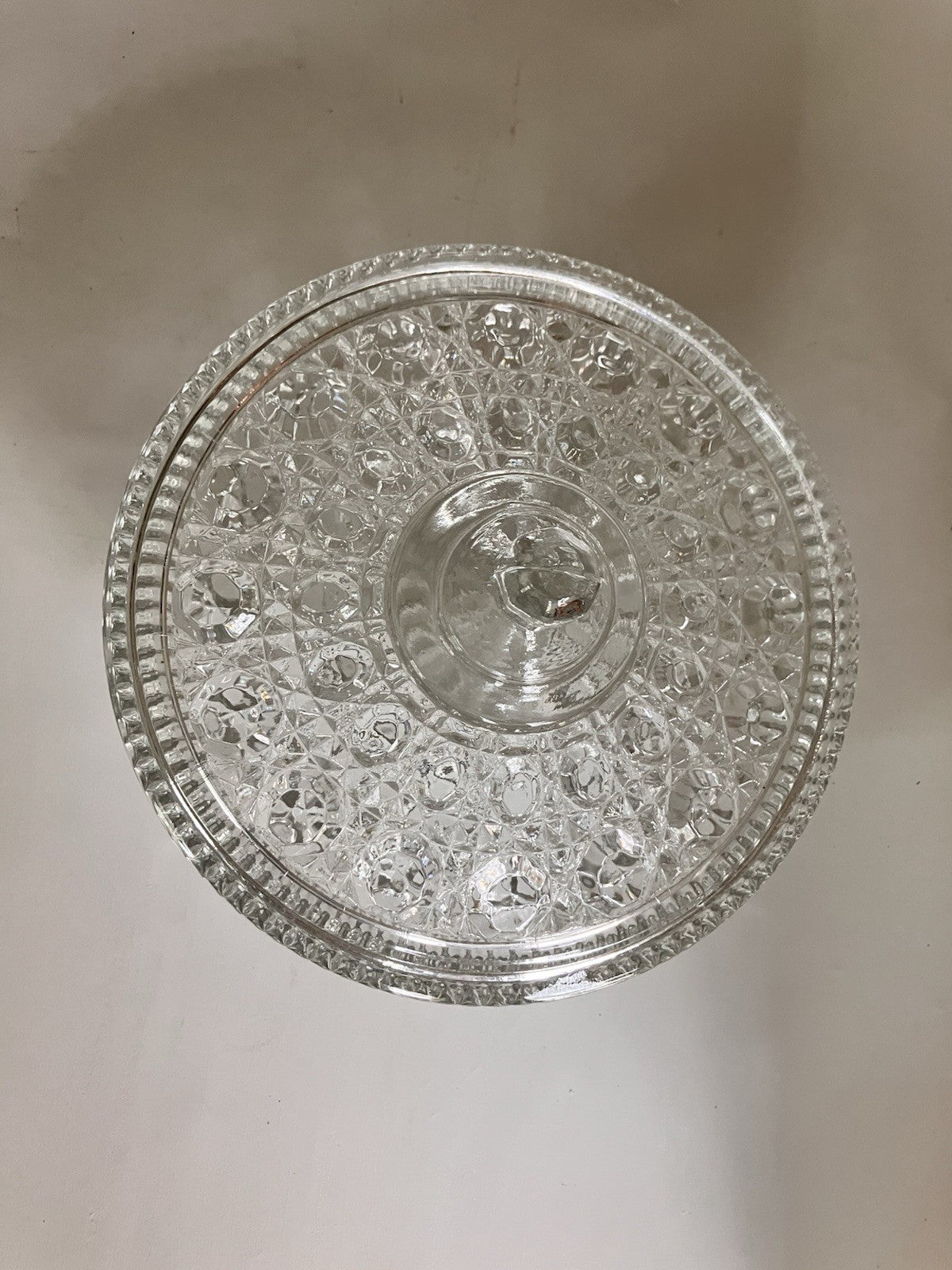 Vintage Clear Indiana Glass Diamond Cane And Button Candy Dish