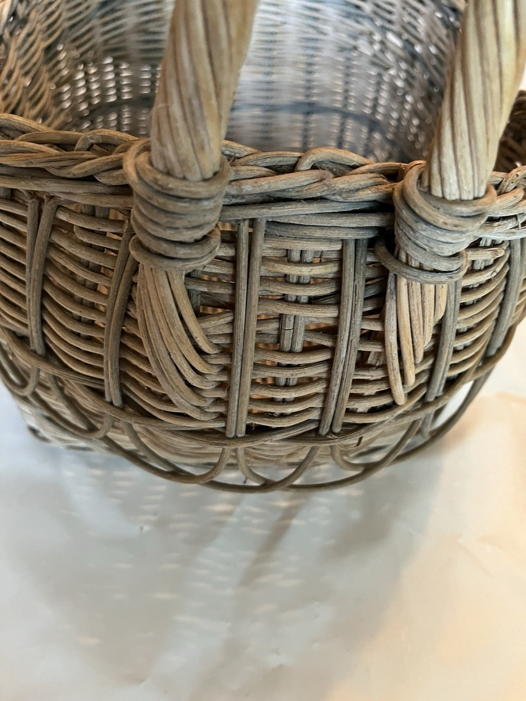 Vintage Large Gathering Basket With Rectangle Bottom, Unique Details, GUC