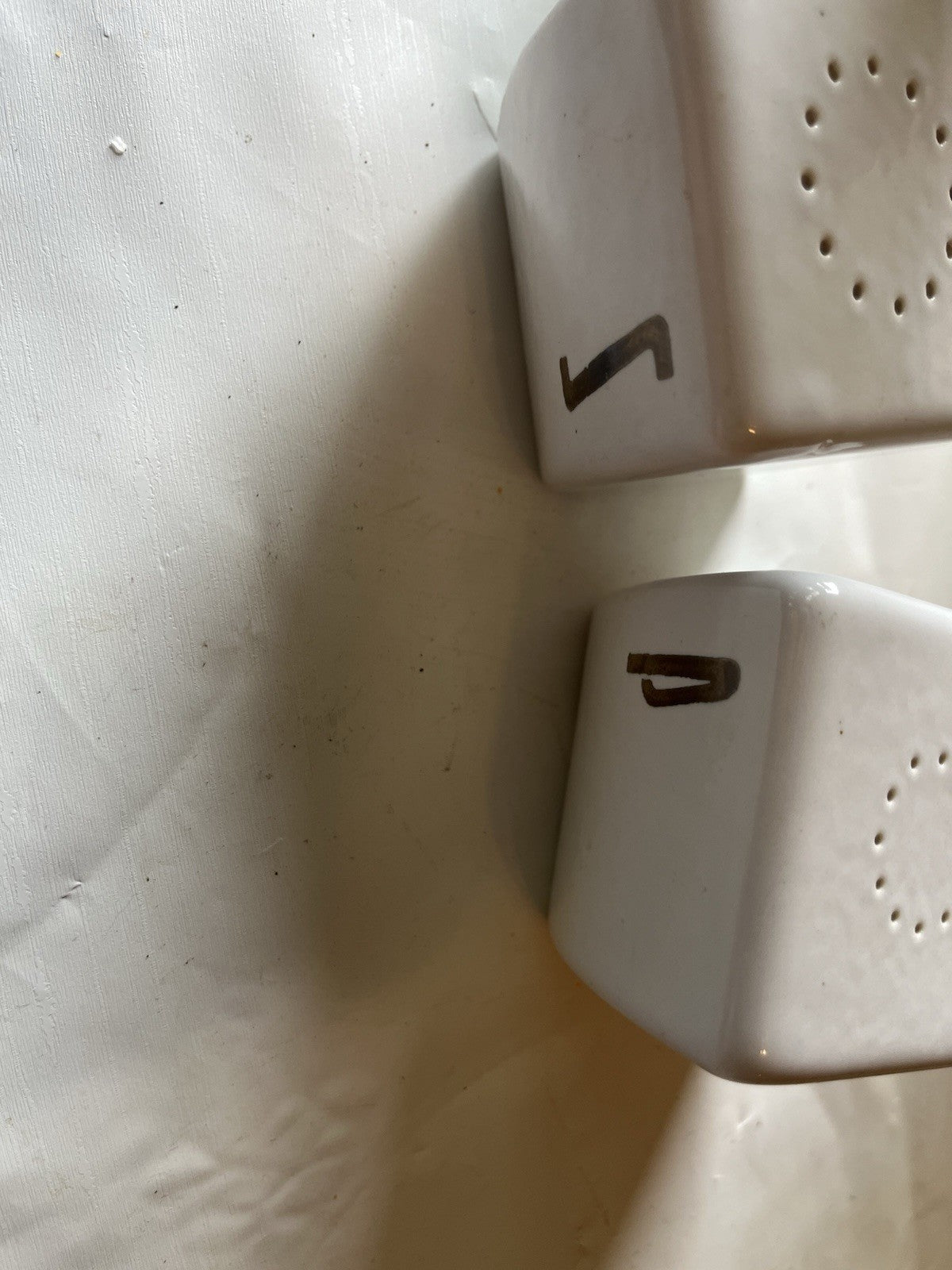 Vintage Art Deco White Silver Letters Salt and Pepper Shakers Ceramic