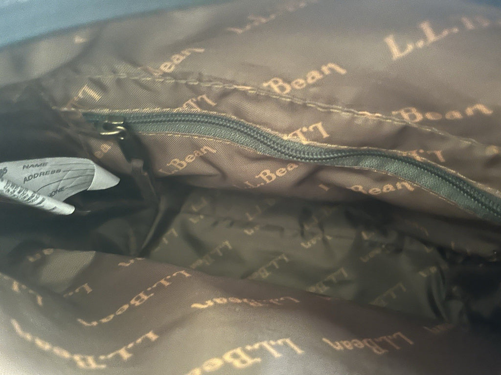 LL Bean Waxed Canvas Crossbody Bag Navy Blue and Brown Leather Logo Liner Medium