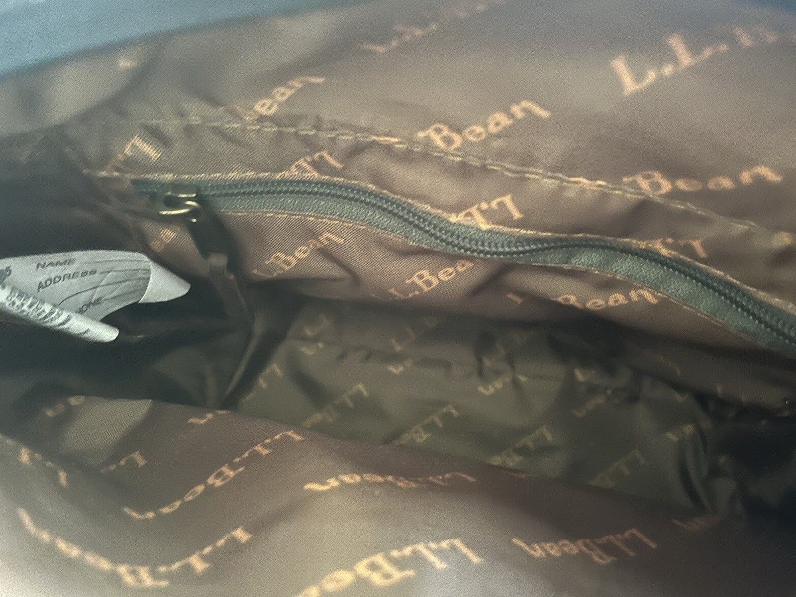 LL Bean Waxed Canvas Crossbody Bag Navy Blue and Brown Leather Logo Liner Medium