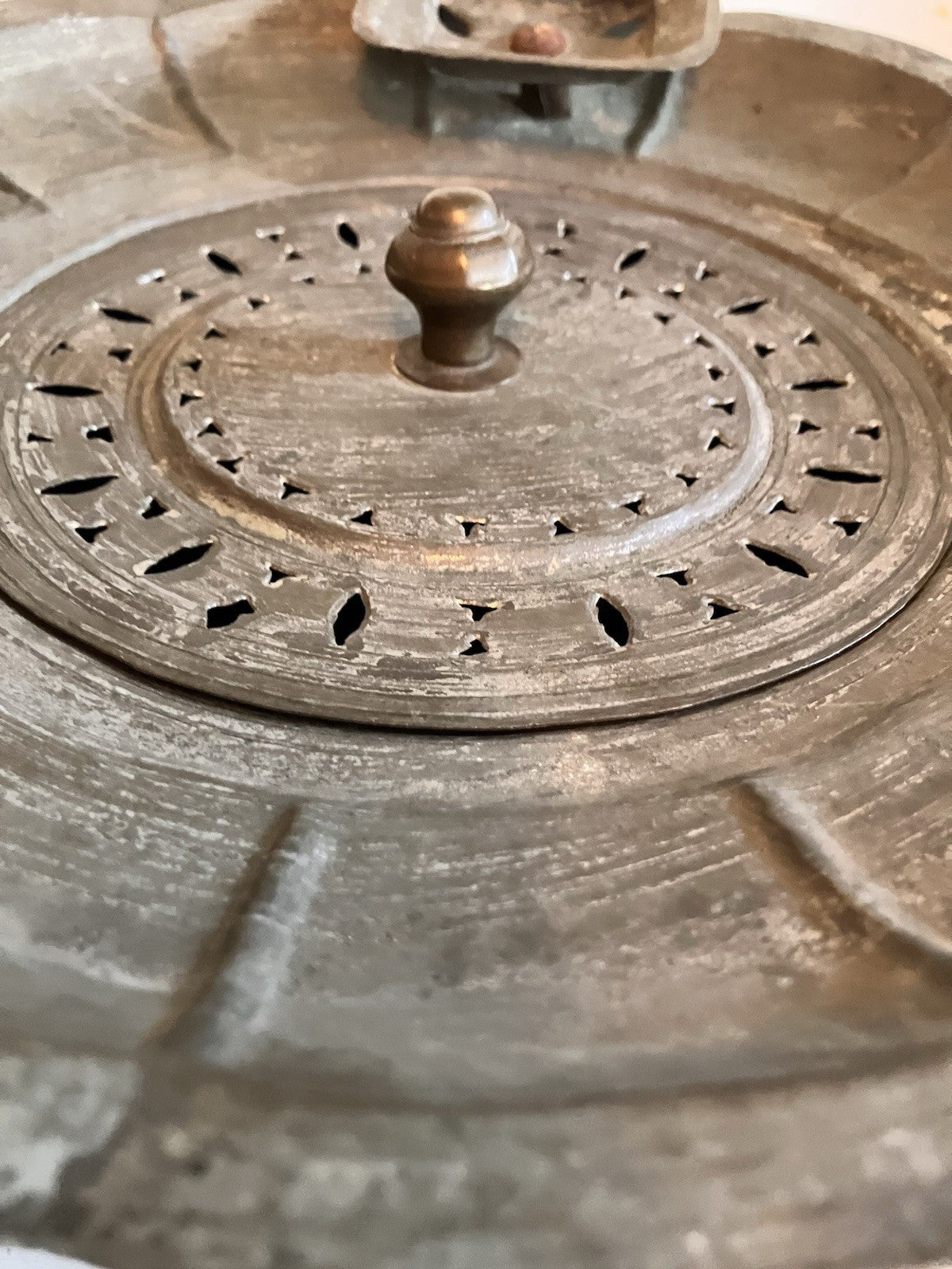 Vintage Mid Eastern Metal Etched Traveling  Basin With Lid/ Rice Pot?