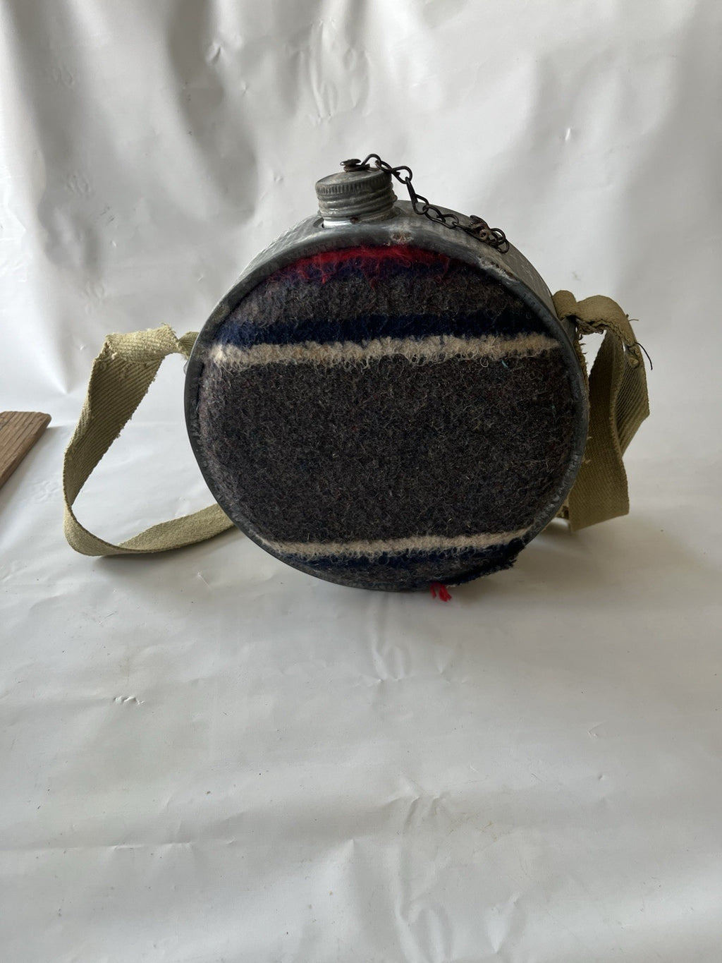 Vintage Wool & Galvanized Metal Canteen With Strap; See Photos!