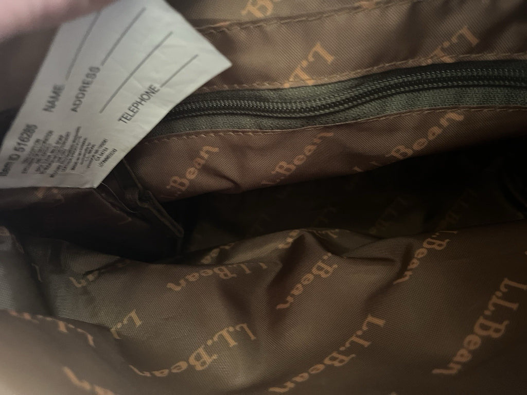 LL Bean Waxed Canvas Crossbody Bag Navy Blue and Brown Leather Logo Liner Medium